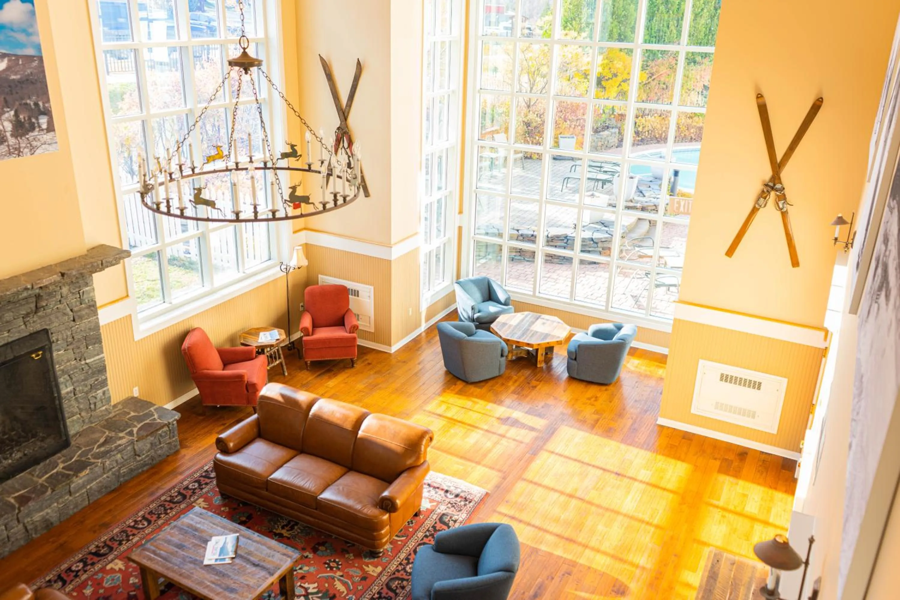 Seating area in Long Trail House Condominiums at Stratton Mountain Resort