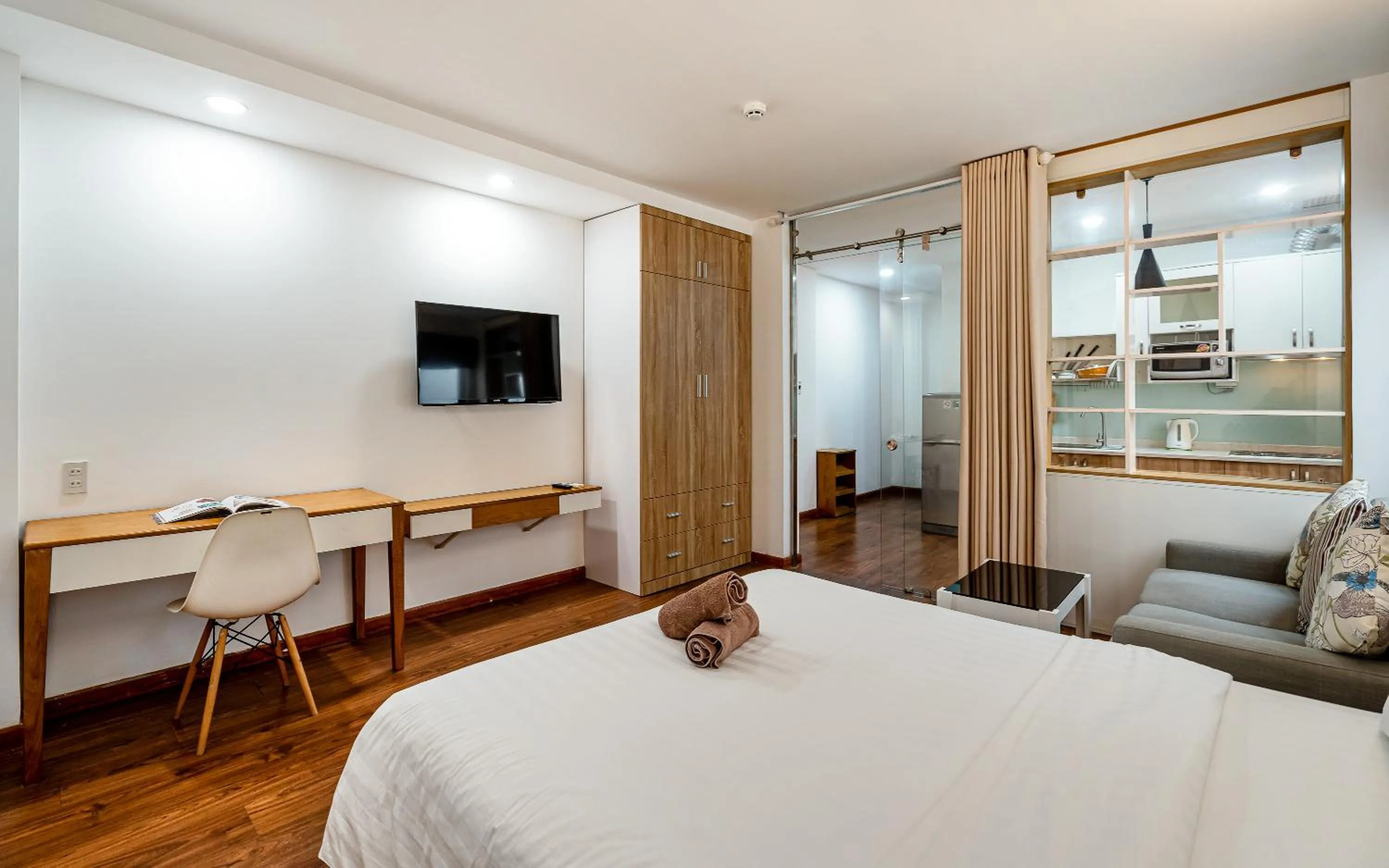 TV and multimedia, Bed in SaigonOne Serviced Apartment