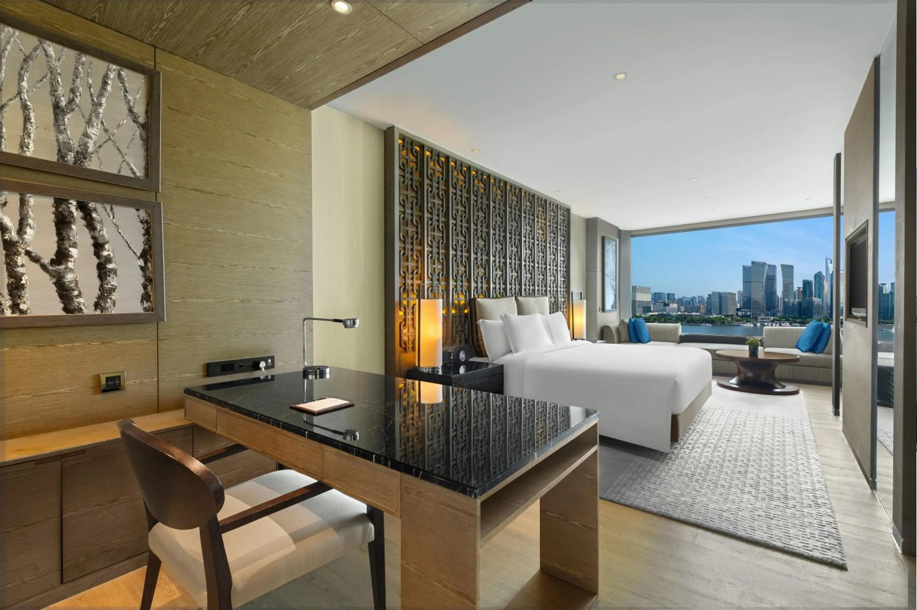 Seating area, Bed in Banyantree Shanghai On the Bund - Tales rooftop bar boasts a jaw-dropping panoramic vista