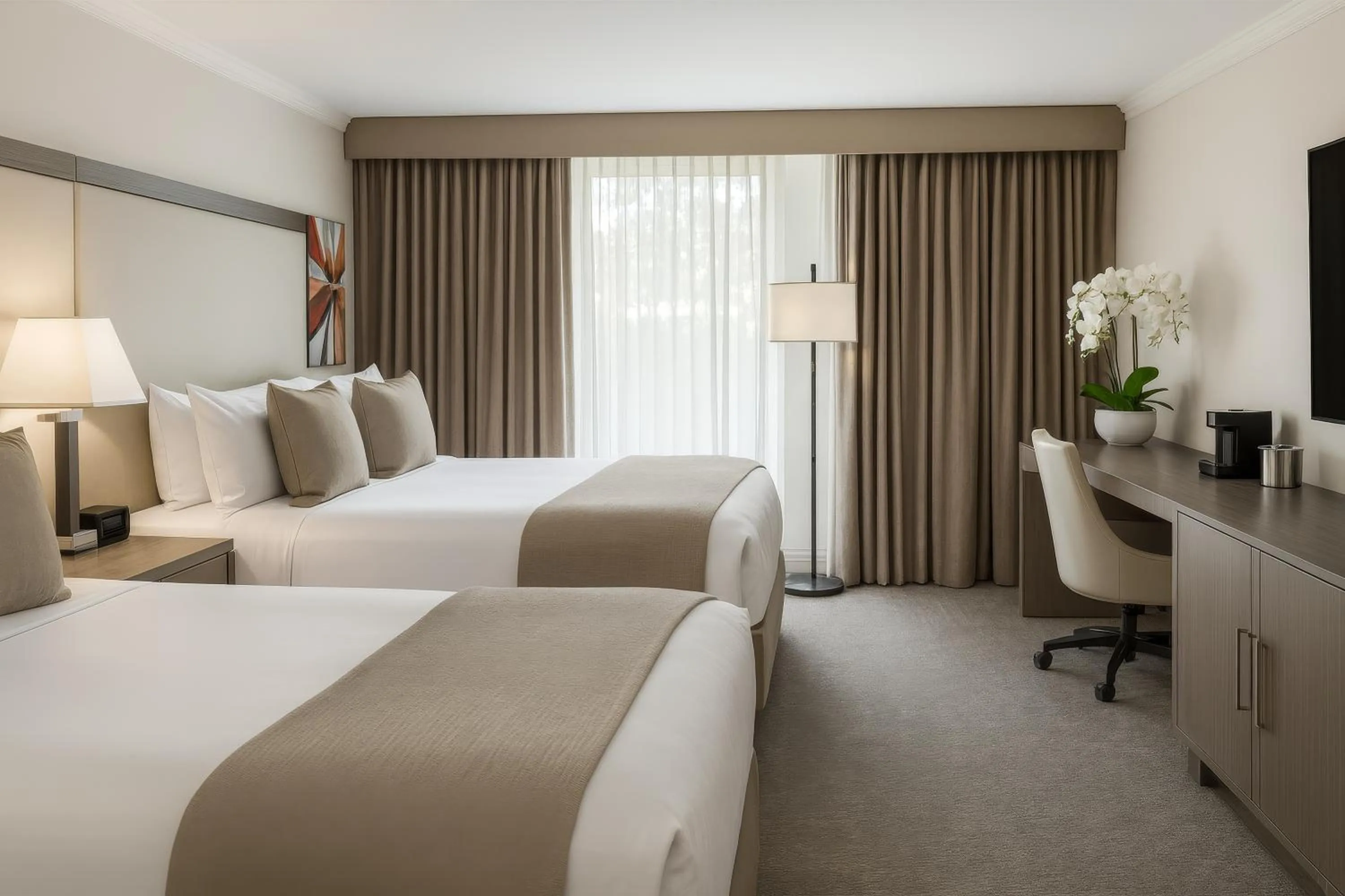 TV and multimedia, Bed in Ontario Airport Hotel & Conference Center