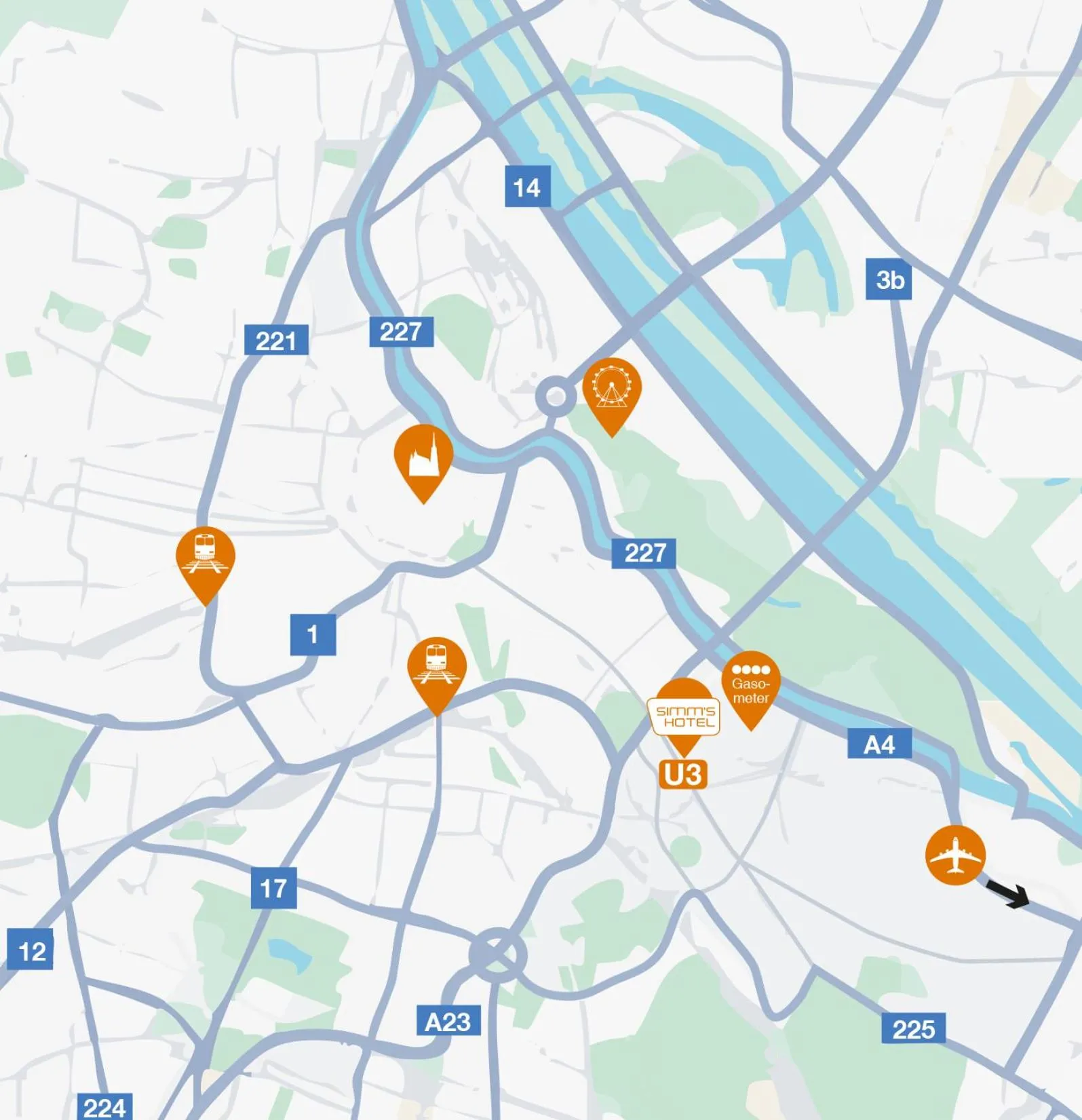 Location in Simm's Hotel - cityhotel next to Metro U3