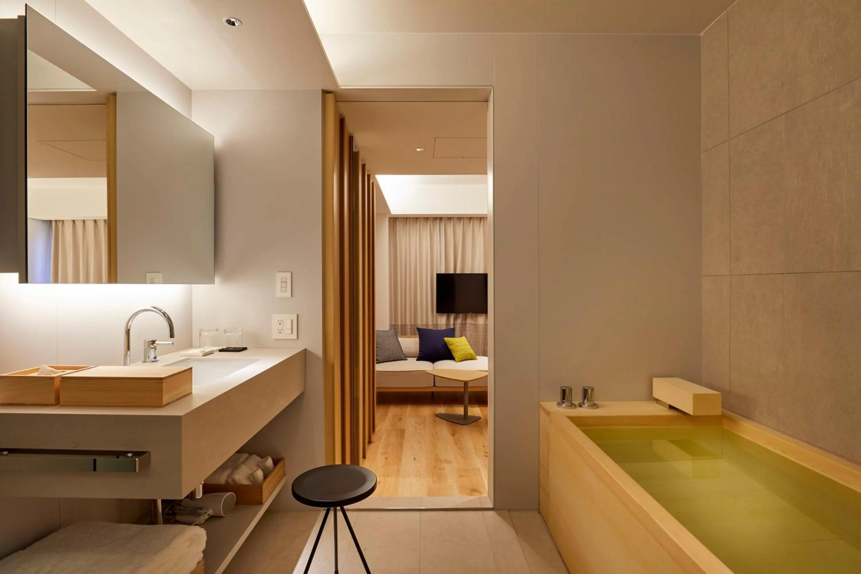 Bathroom, Bed in TSUKI Tokyo
