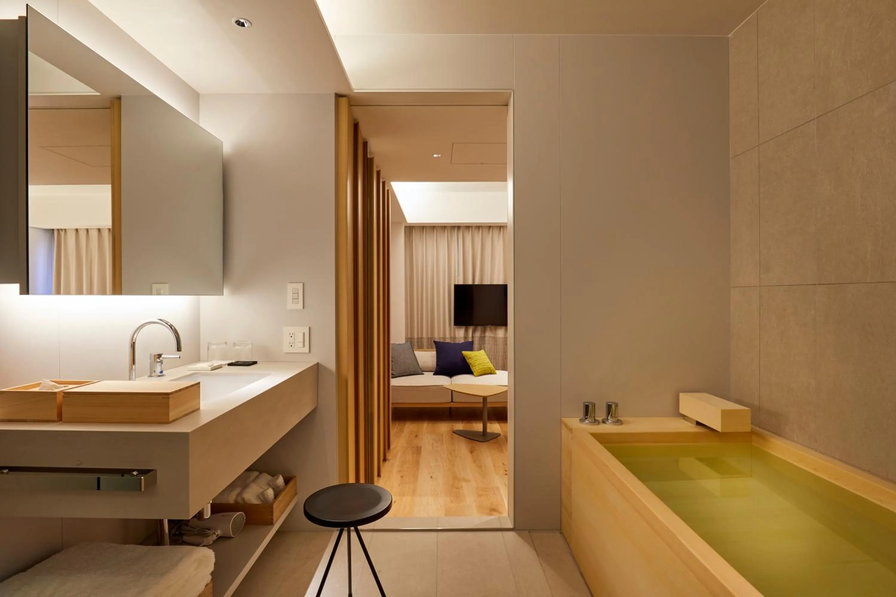 Bathroom, Bed in TSUKI Tokyo