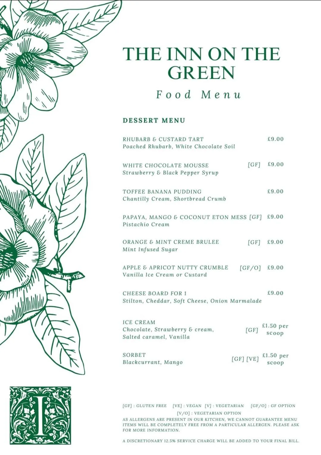 Food and drinks in The Inn On The Green