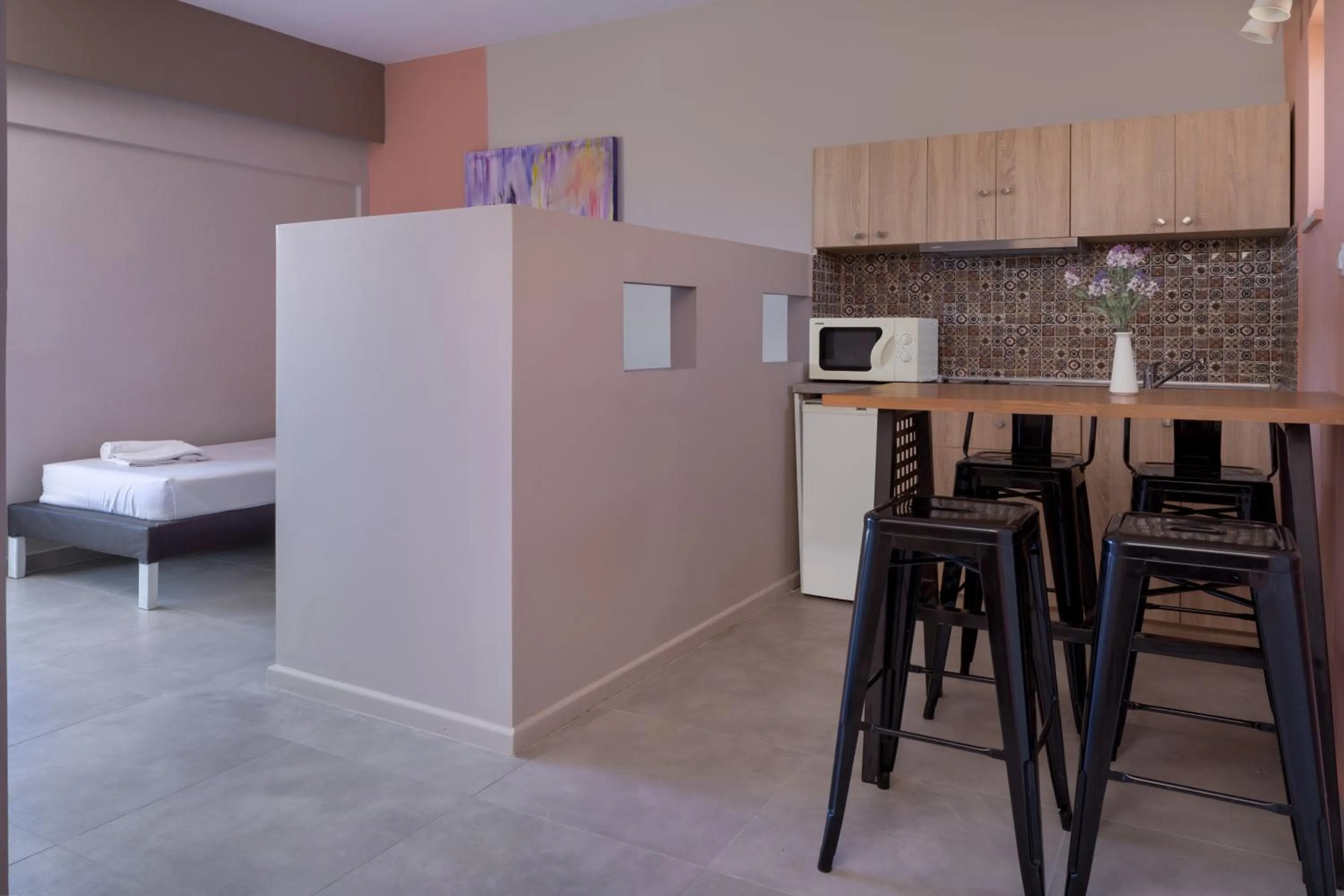 Kitchen or kitchenette in Nireas Hotel