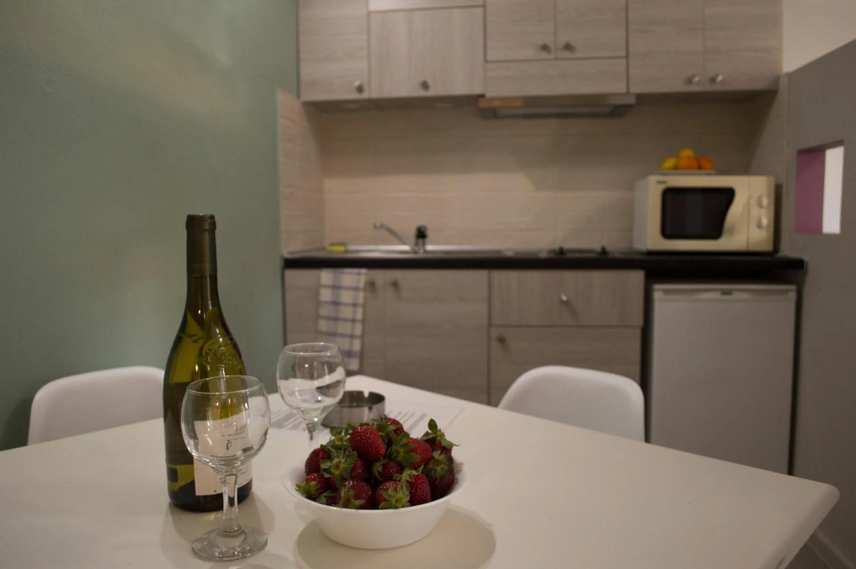 Kitchen or kitchenette in Nireas Hotel