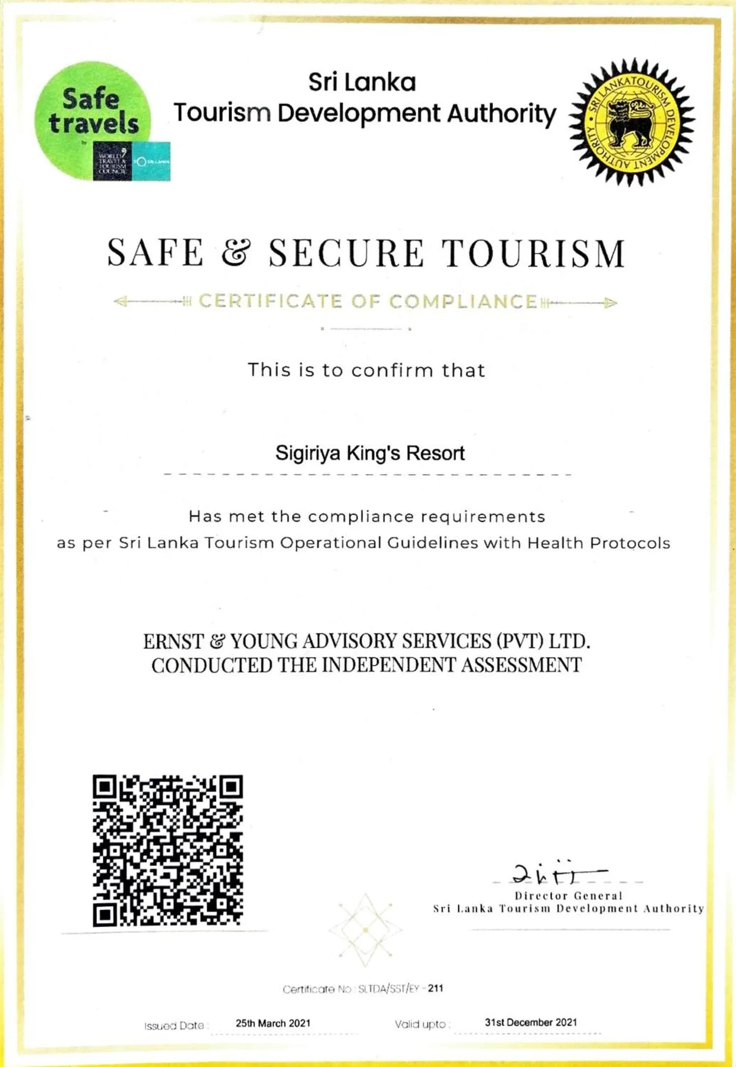Logo/Certificate/Sign in Sigiriya King's Resort