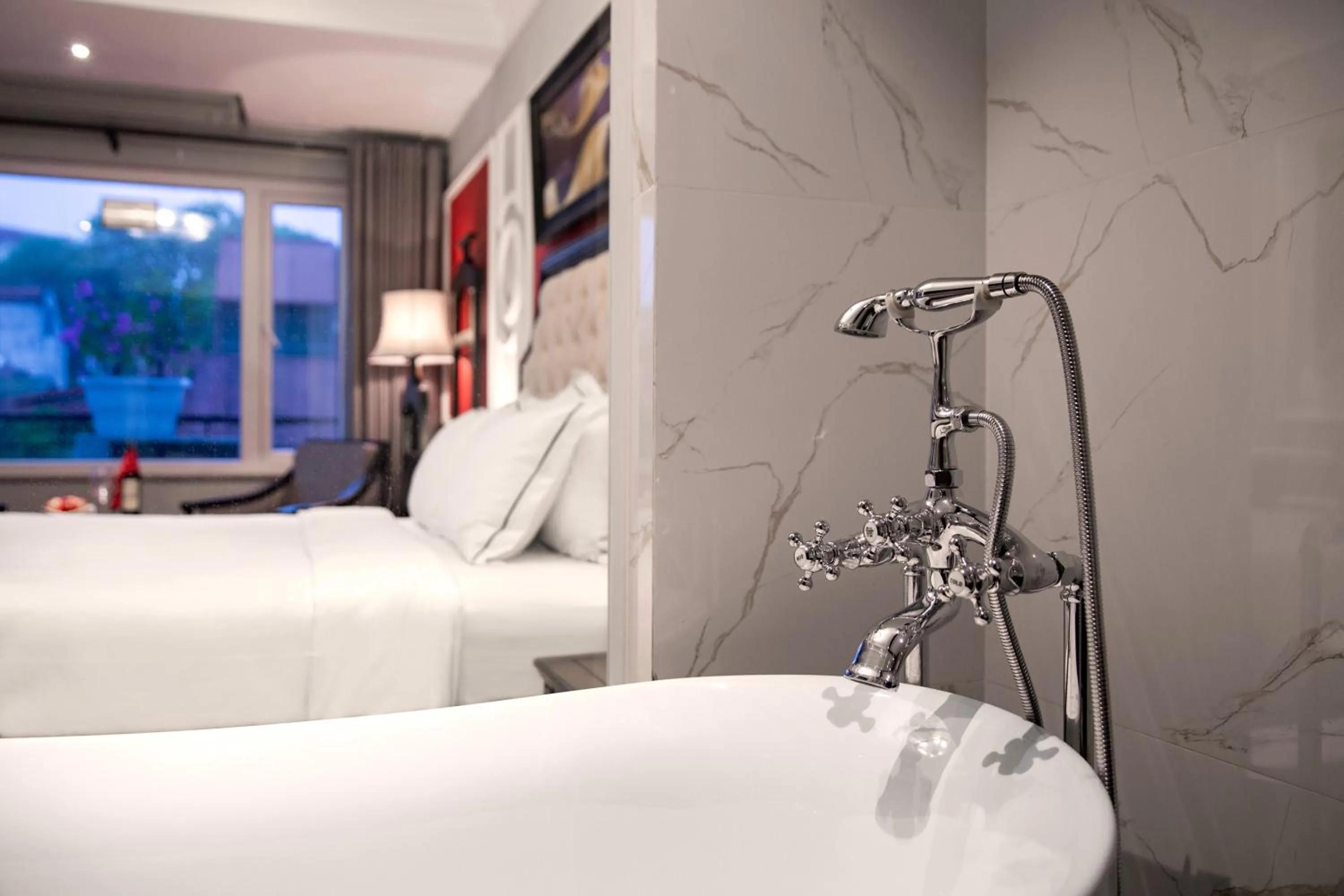 Bathroom, Bed in Acoustic Hotel & Spa