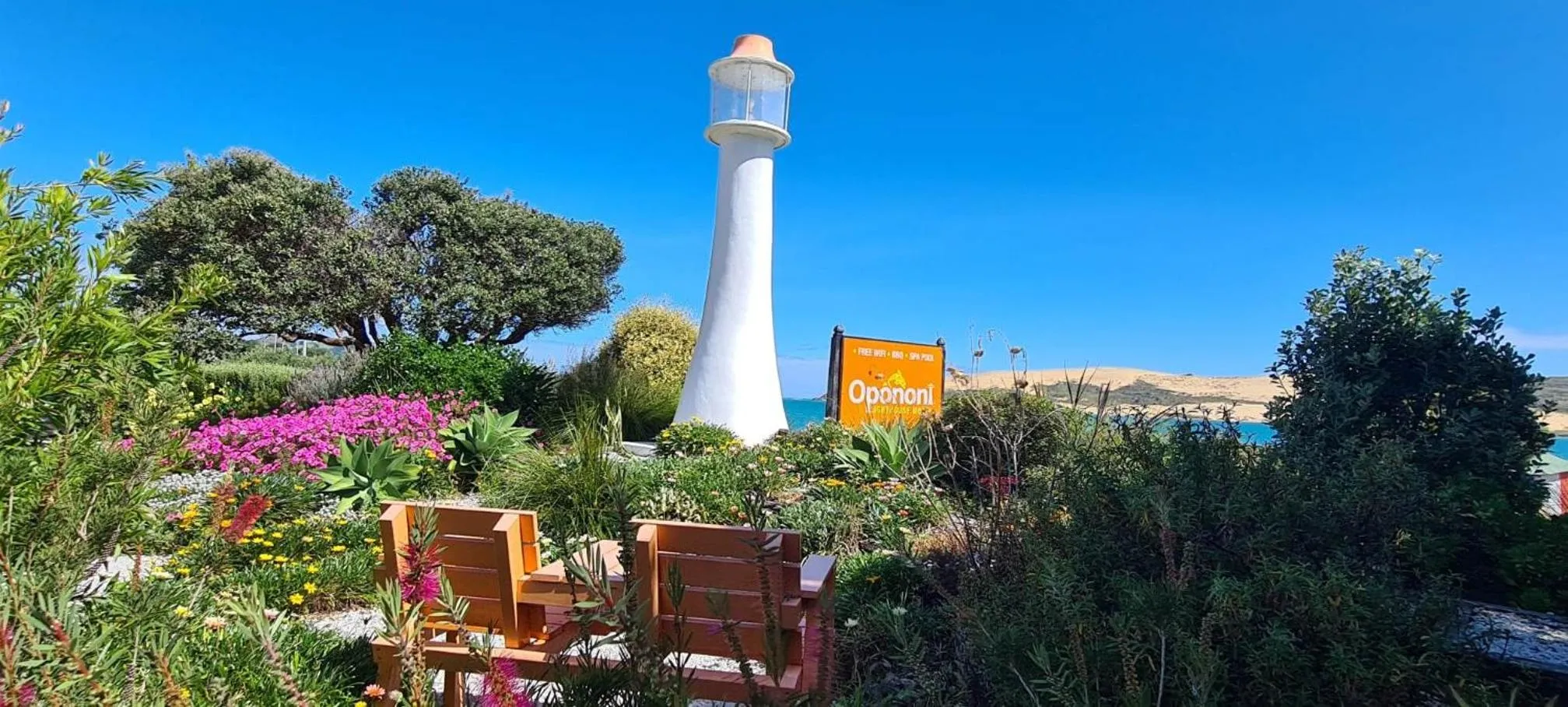 Garden view in Opononi Lighthouse Motel