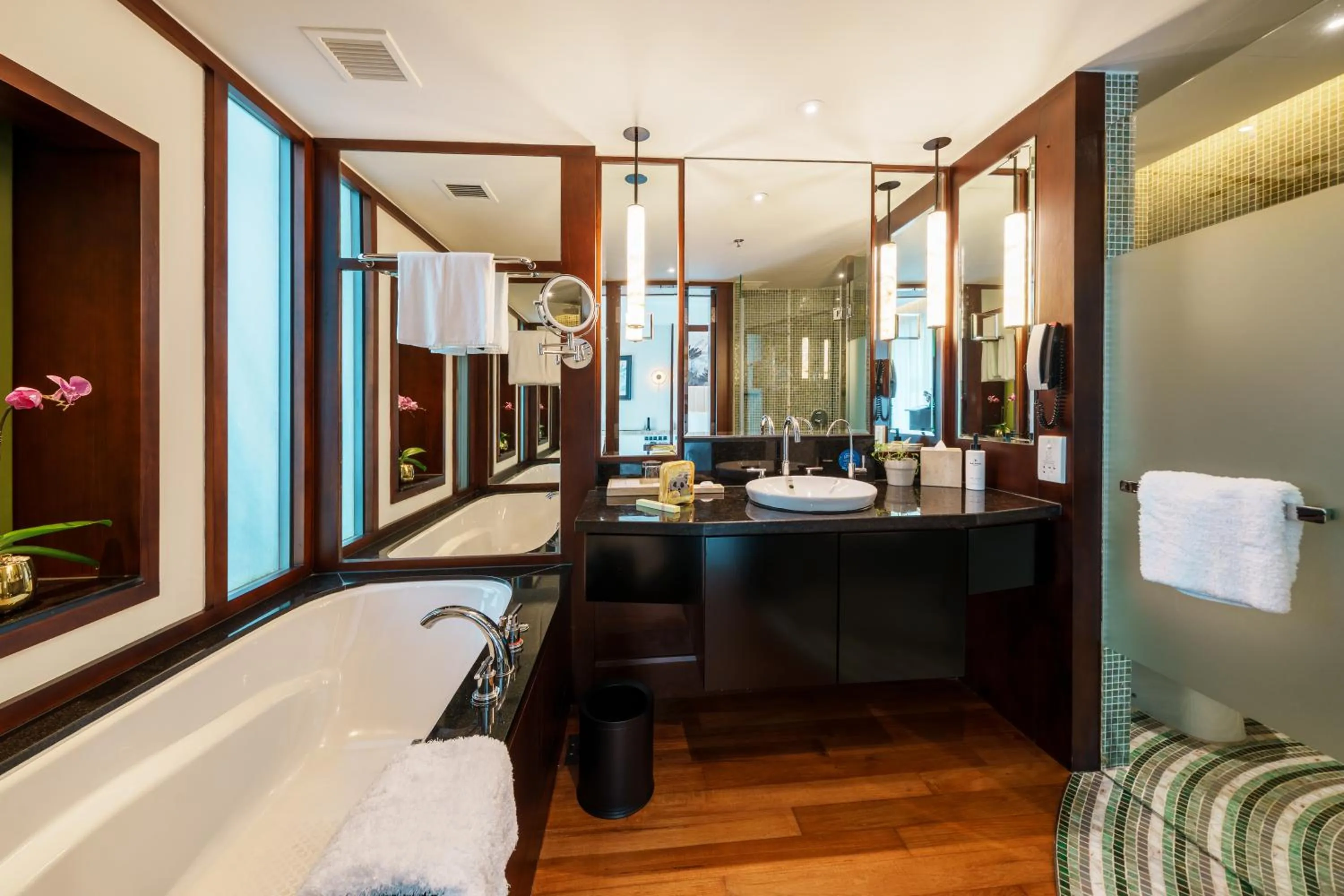 Bathroom, Bed in Sofitel Singapore Sentosa