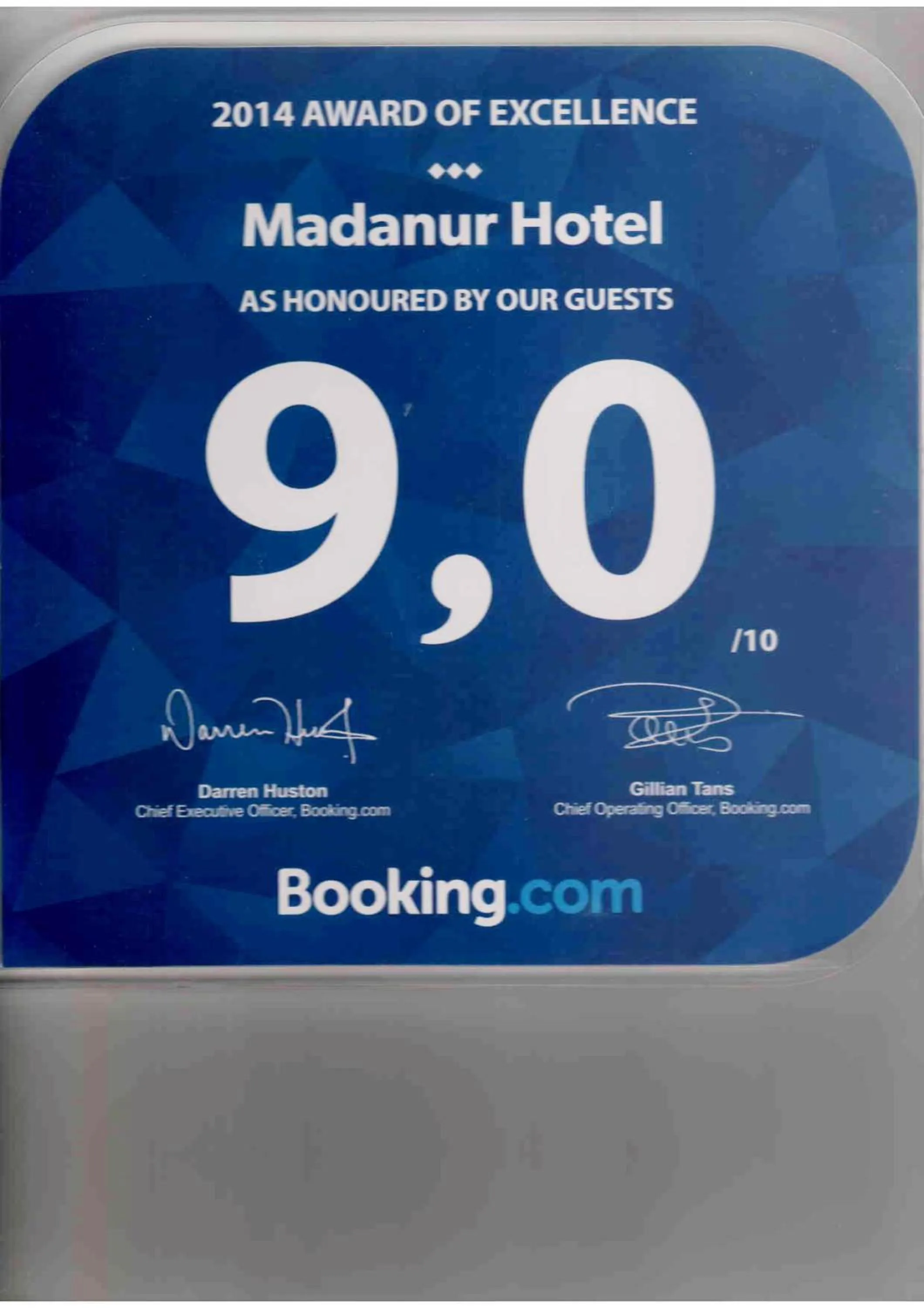 Certificate/Award in Madanur Hotel