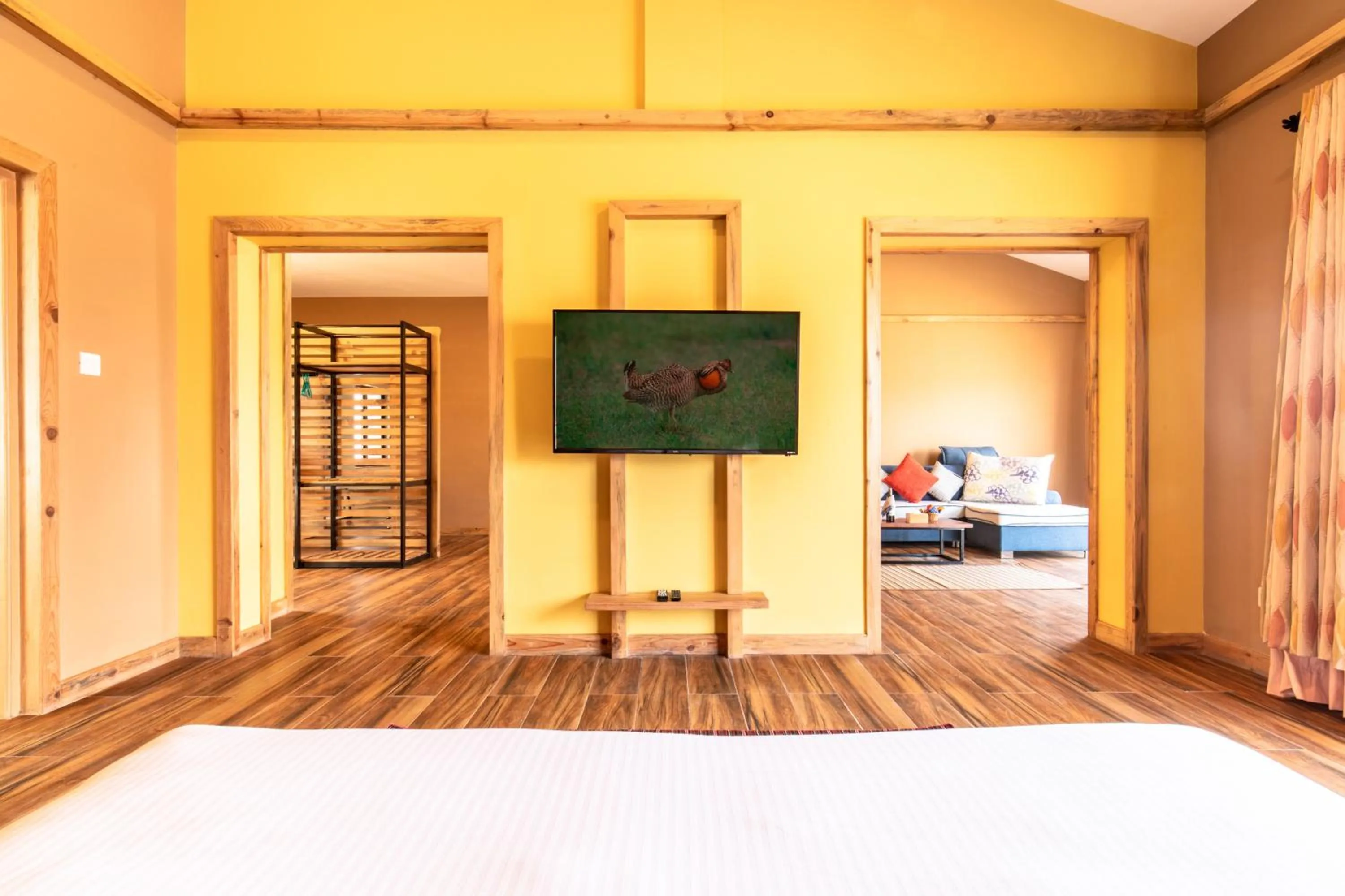 Communal lounge/ TV room, Bed in Sunshine Resort Pokhara - Your Private Paradise