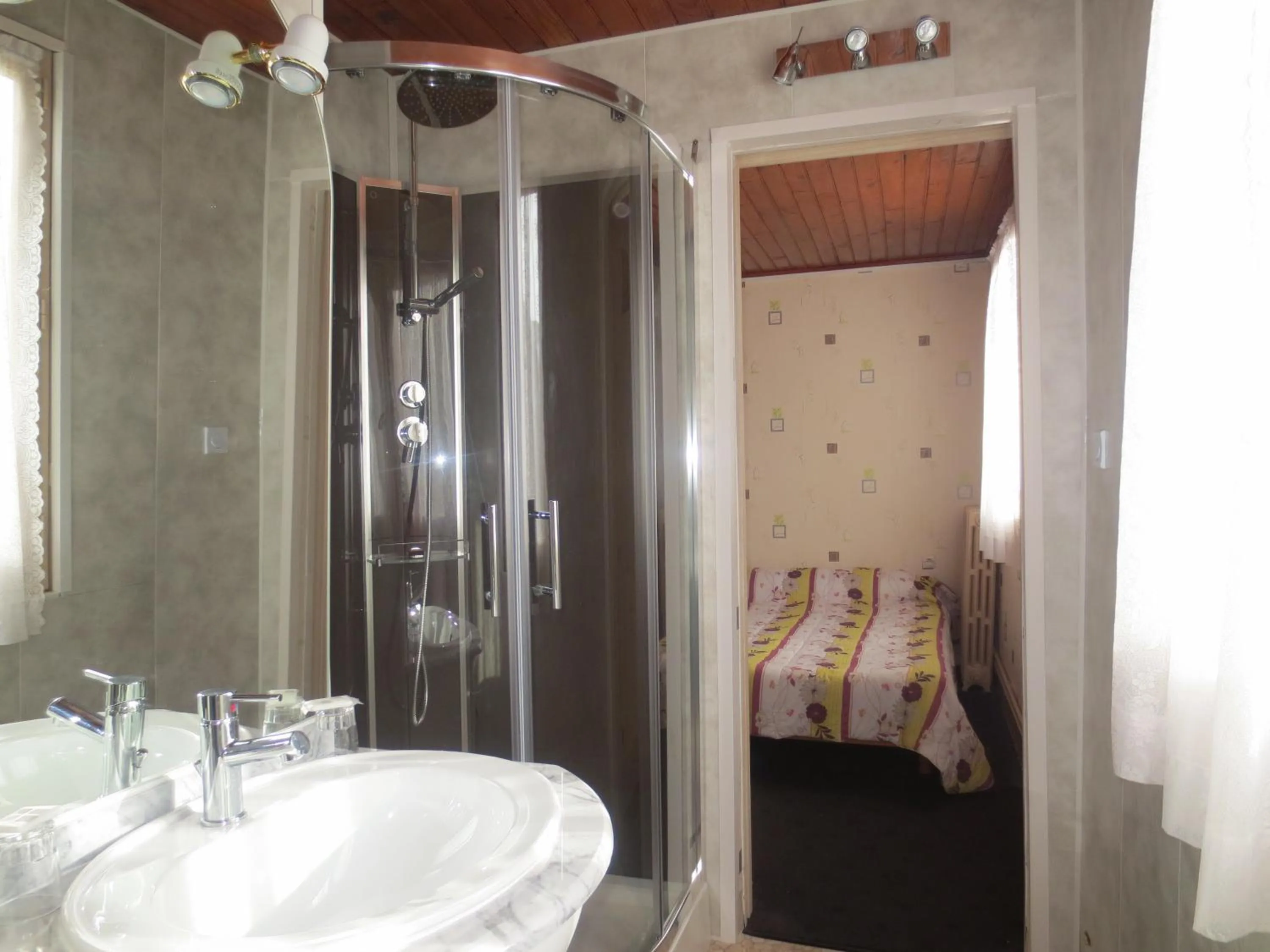 Shower, Bed in Hôtel les Deux Cols