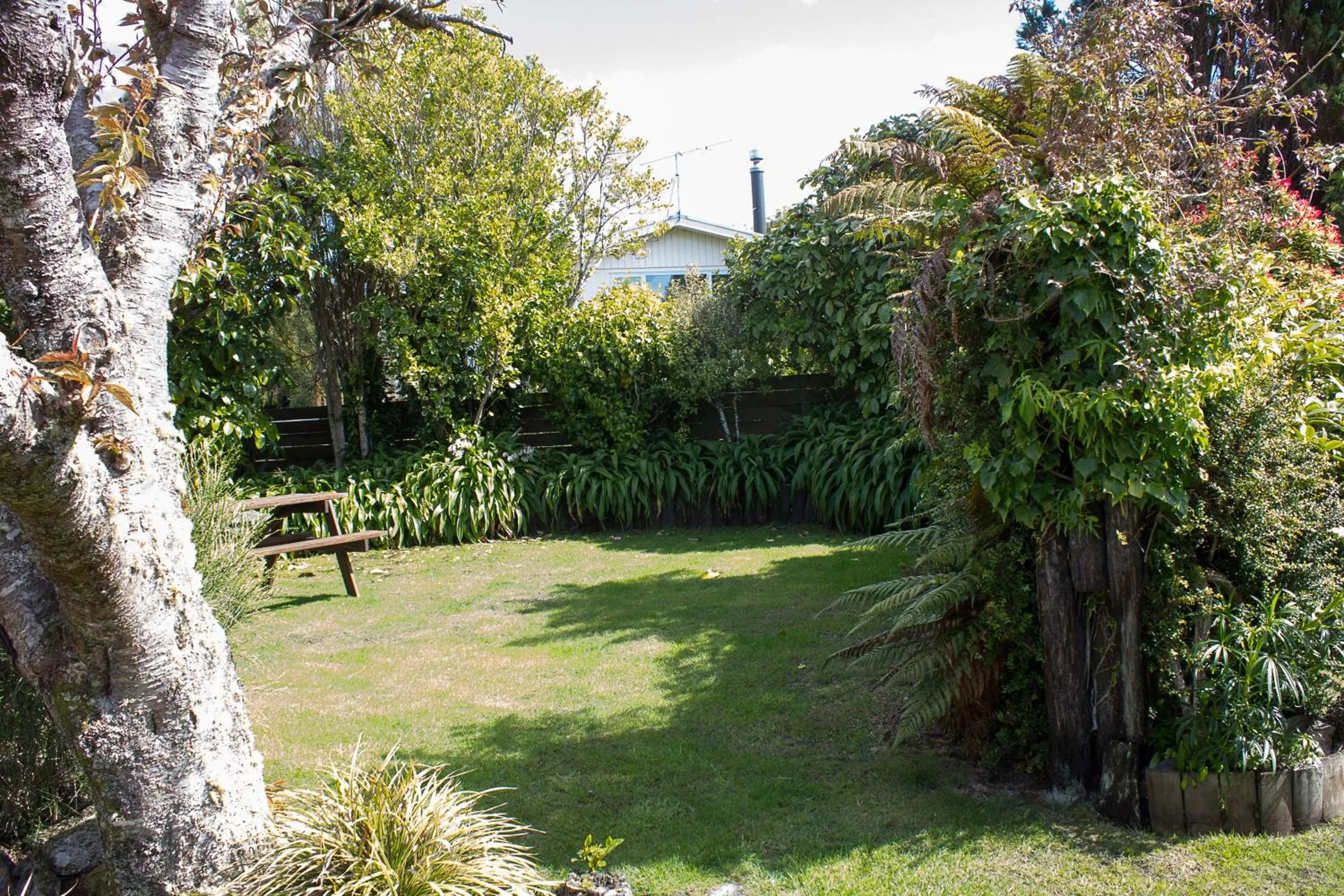 Garden view in Kowhai Lane Lodge