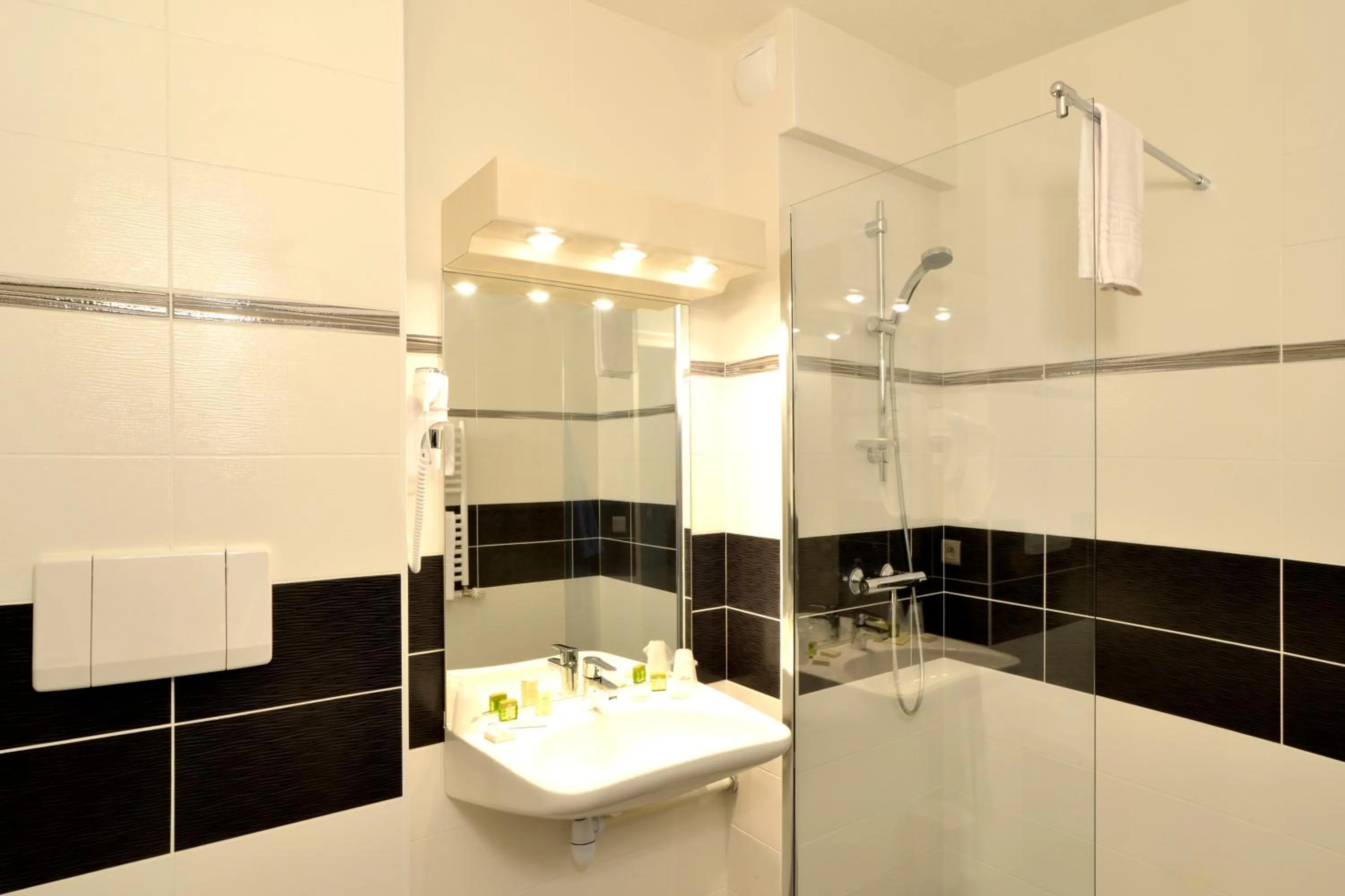 Shower in Le Bois Dormant-Hôtel Restaurant & Spa Logis Hôtel