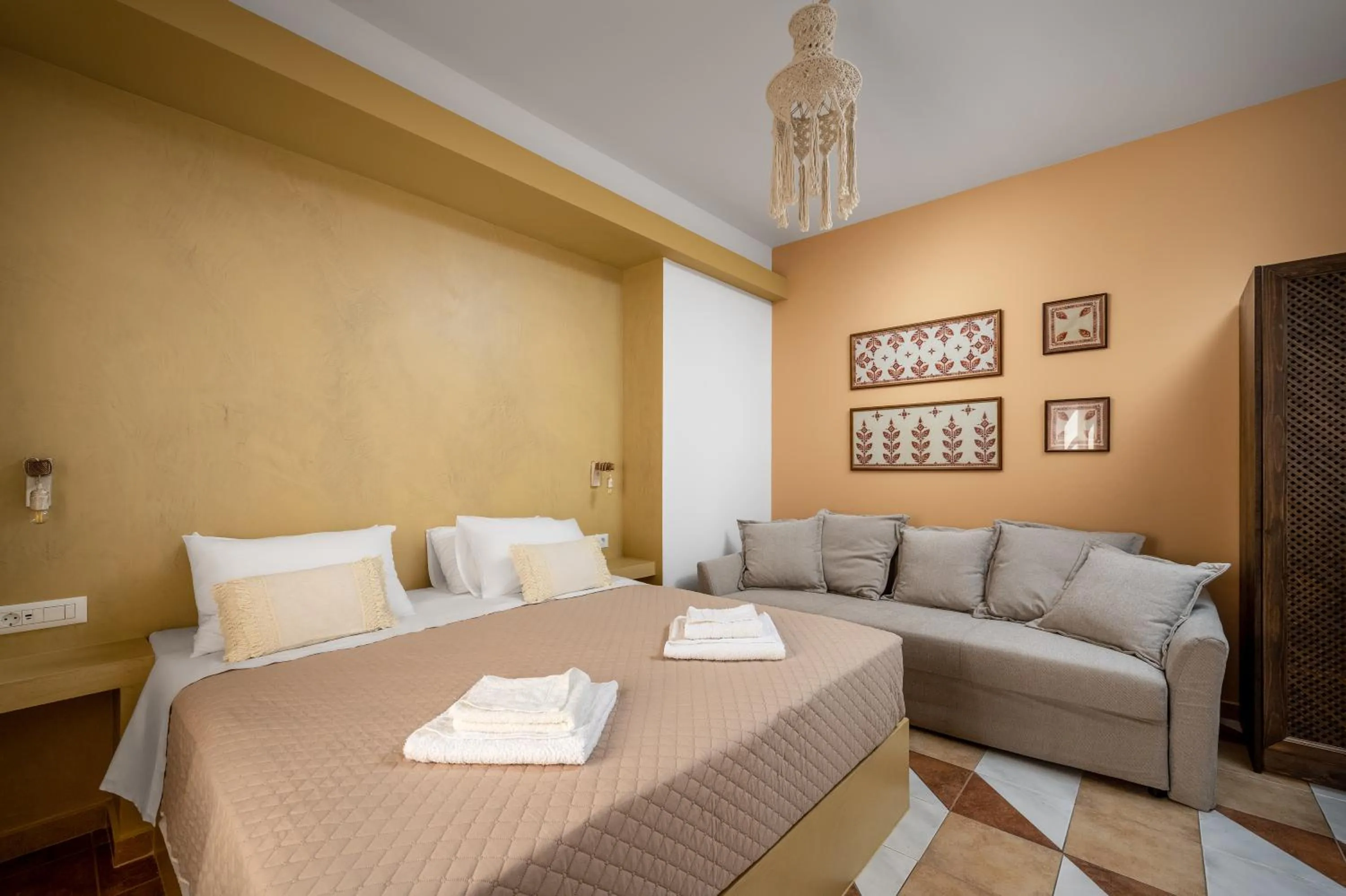 Living room, Bed in The Old Symi