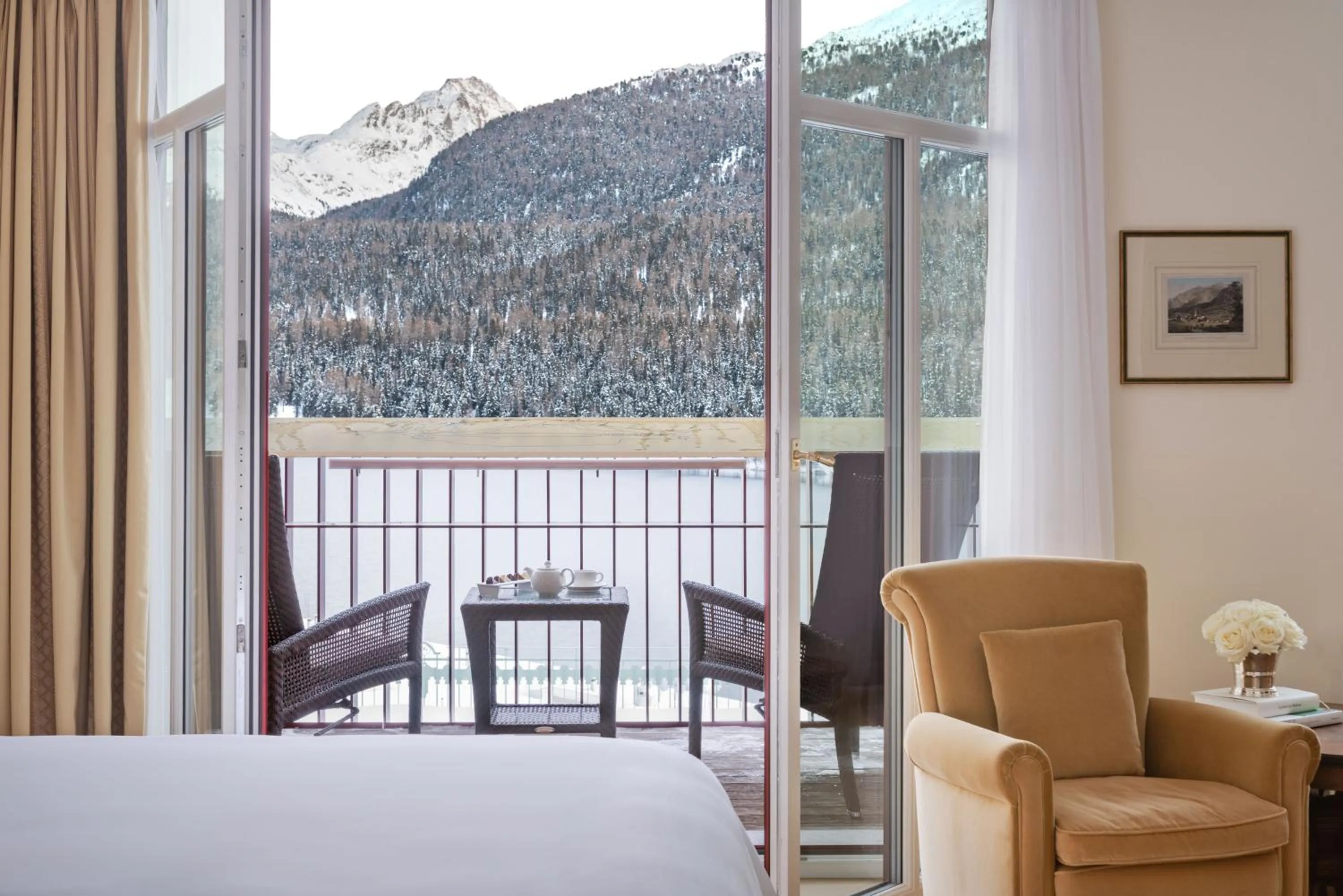 Balcony/Terrace, Bed in Badrutt's Palace Hotel St Moritz