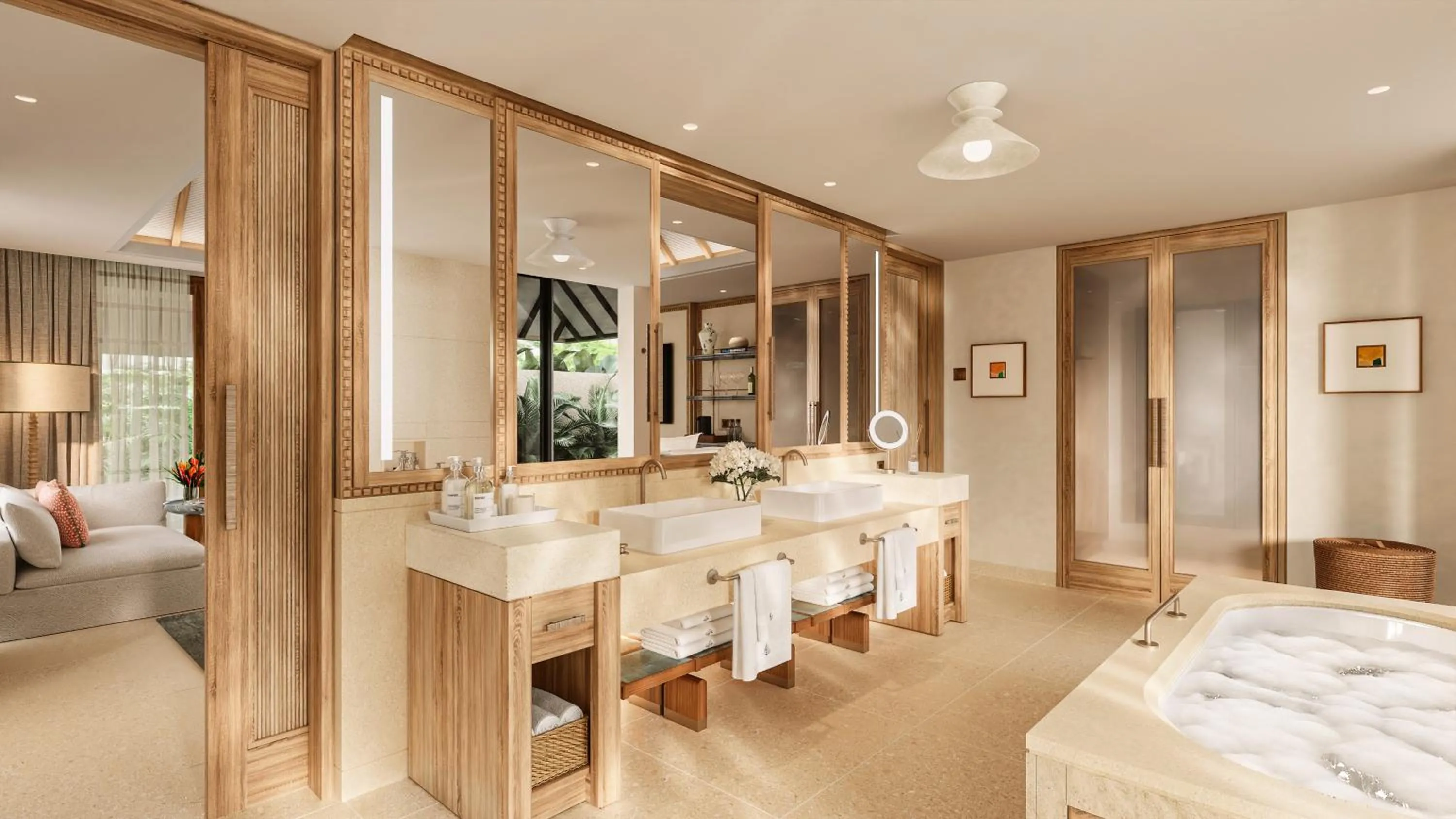 Bathroom, Bed in Four Seasons Resort Mauritius at Anahita