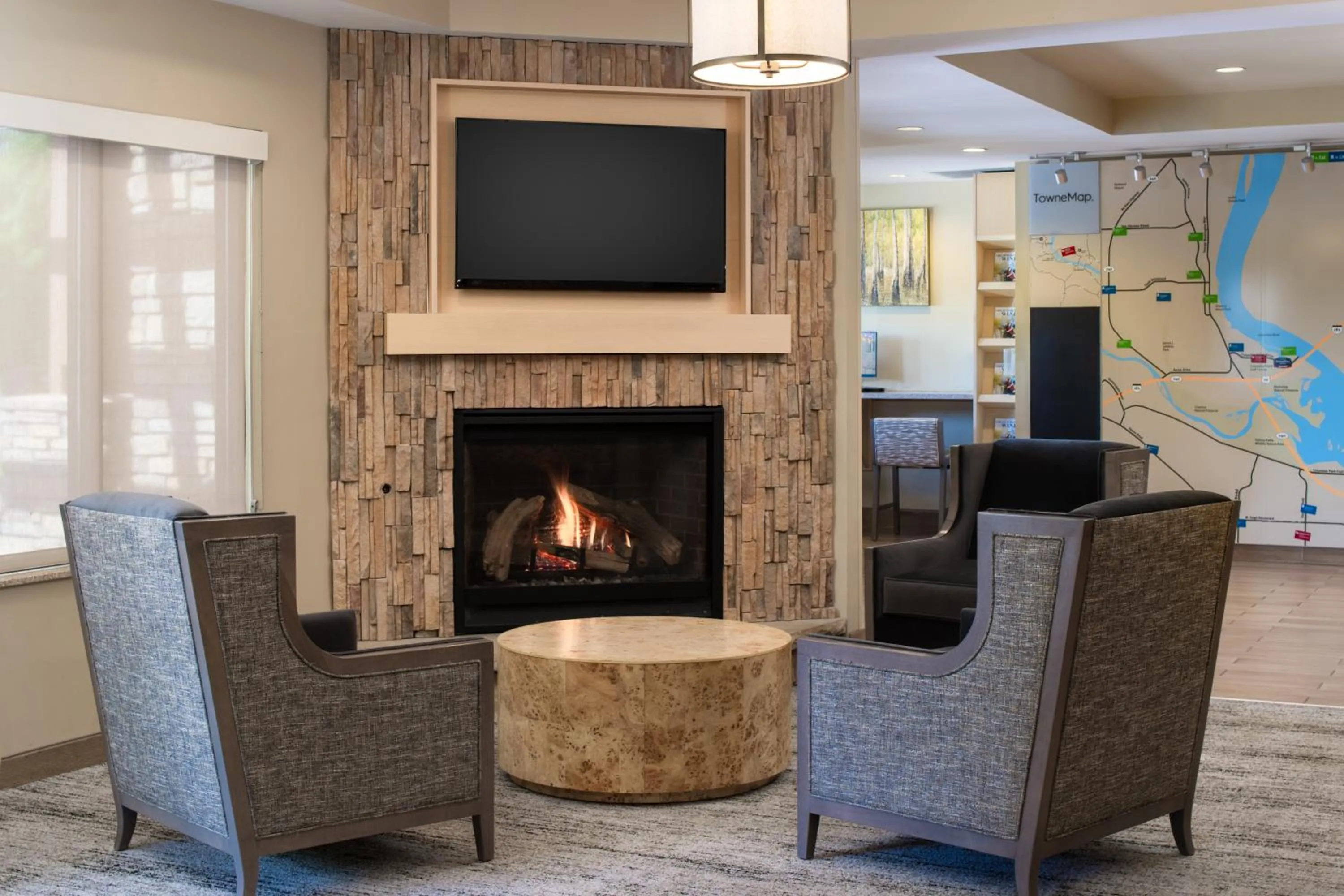 fireplace in TownePlace Suites Richland Columbia Point