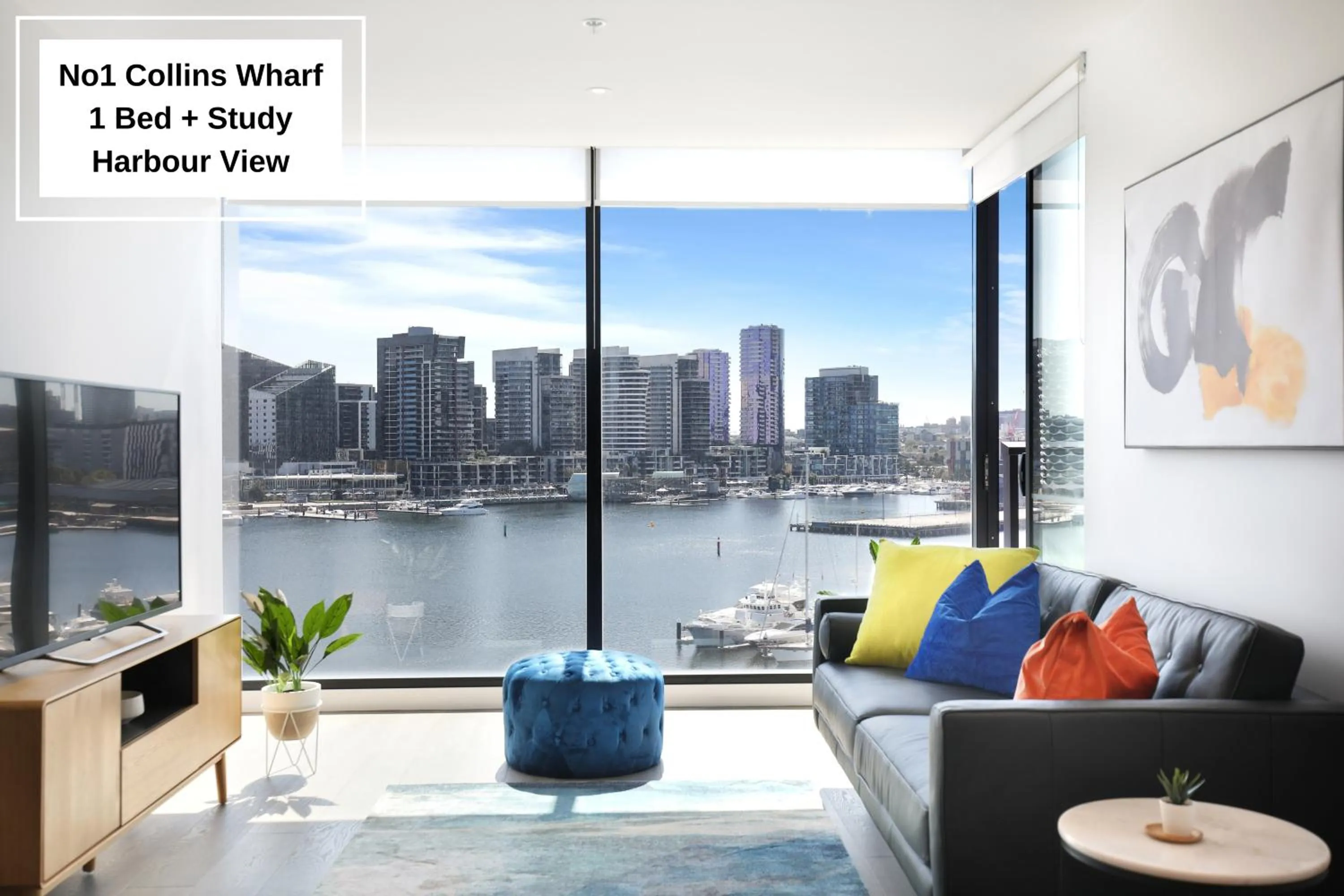 Living room in Orange Stay at Collins Wharf