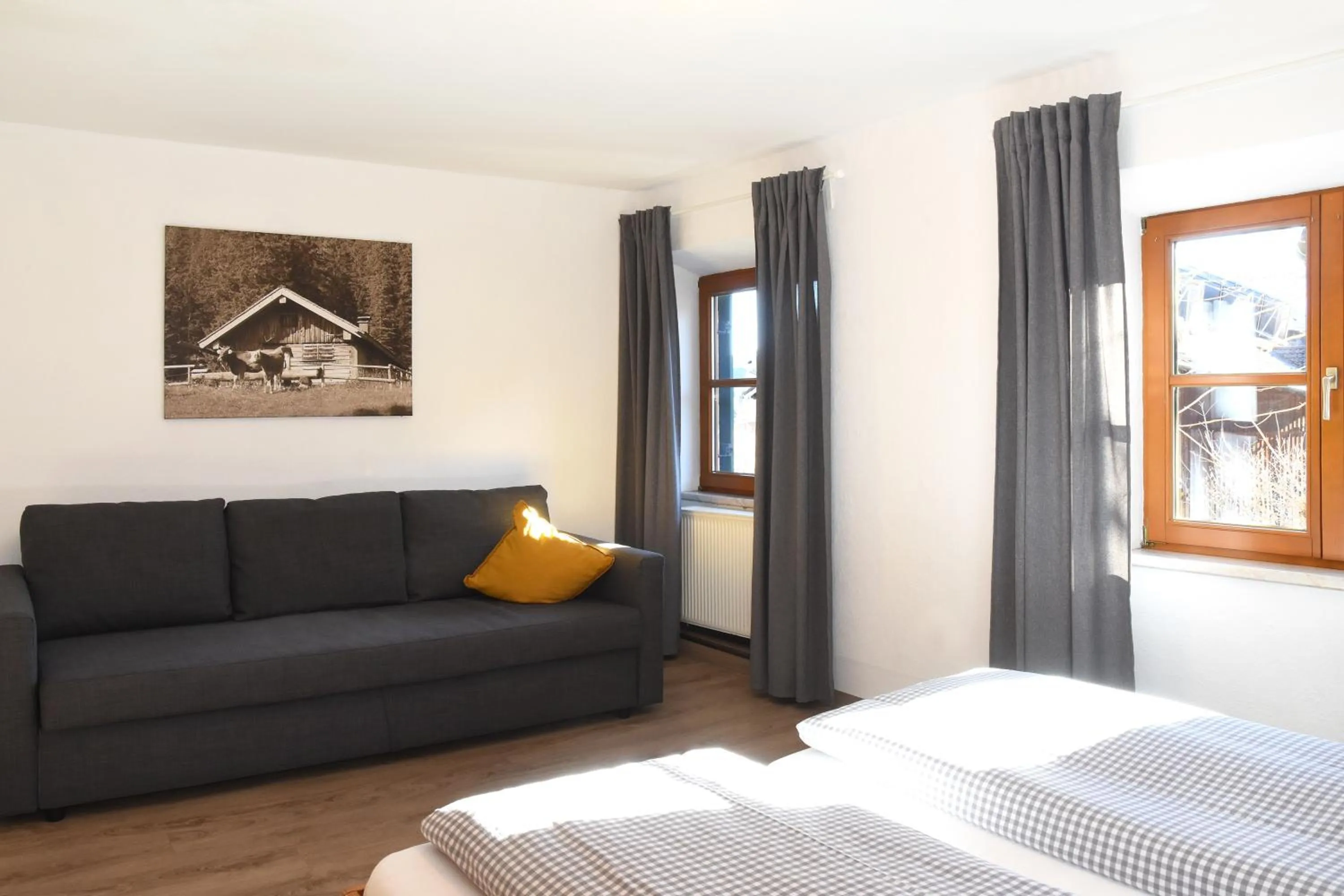 Seating area, Bed in Alps Hostel