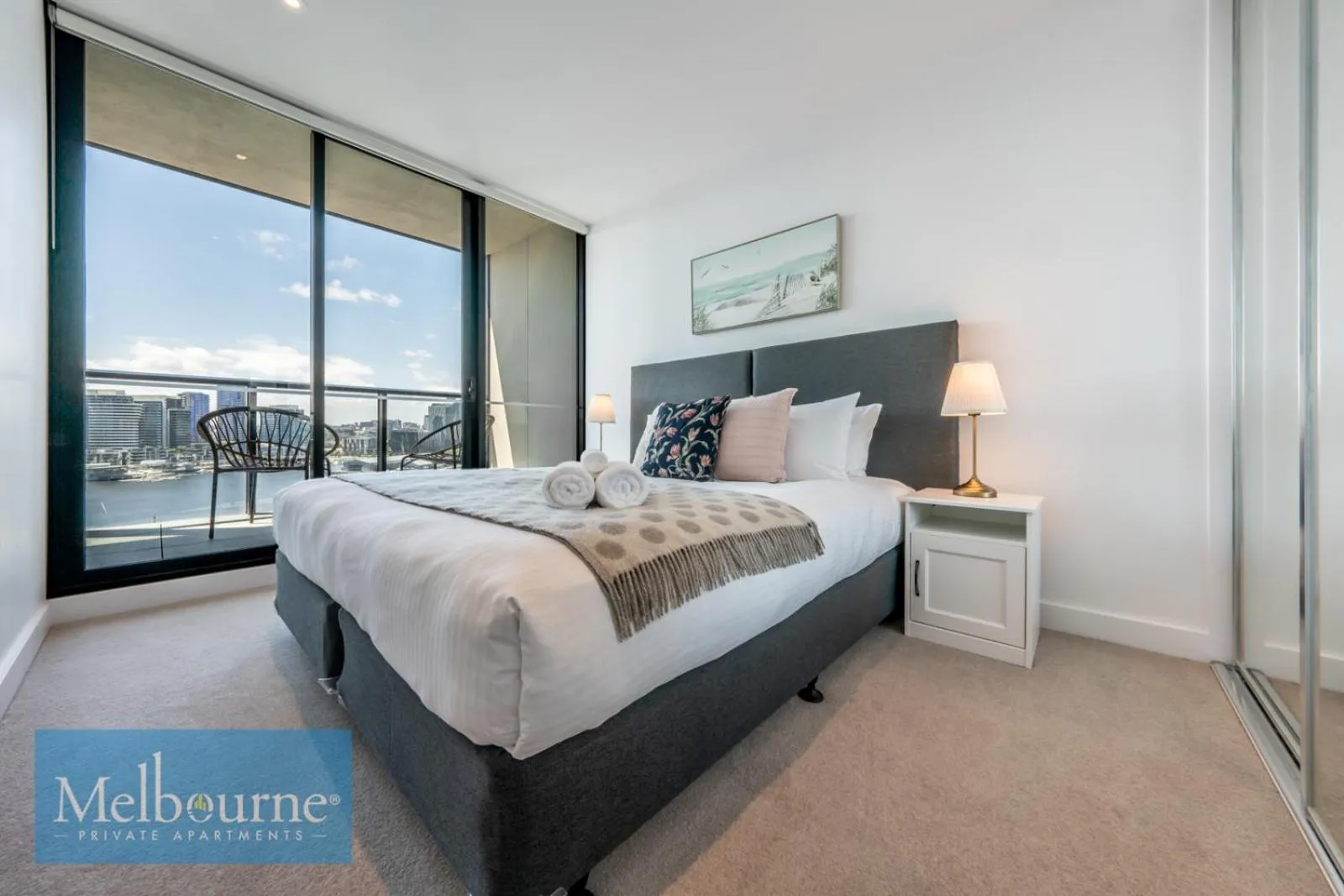 Bedroom, Bed in Melbourne Private Apartments - Collins Wharf Waterfront, Docklands