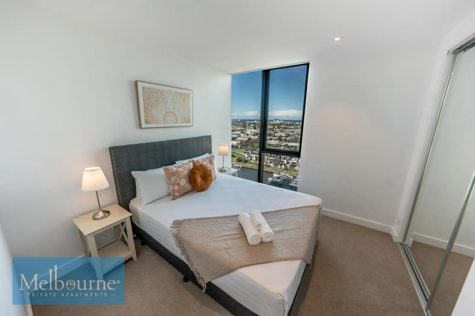 Bedroom, Bed in Melbourne Private Apartments - Collins Wharf Waterfront, Docklands