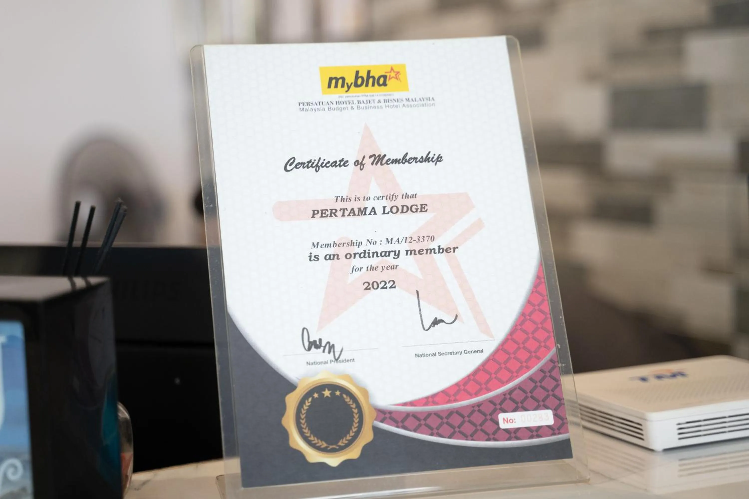 Certificate/Award in Pertama Lodge