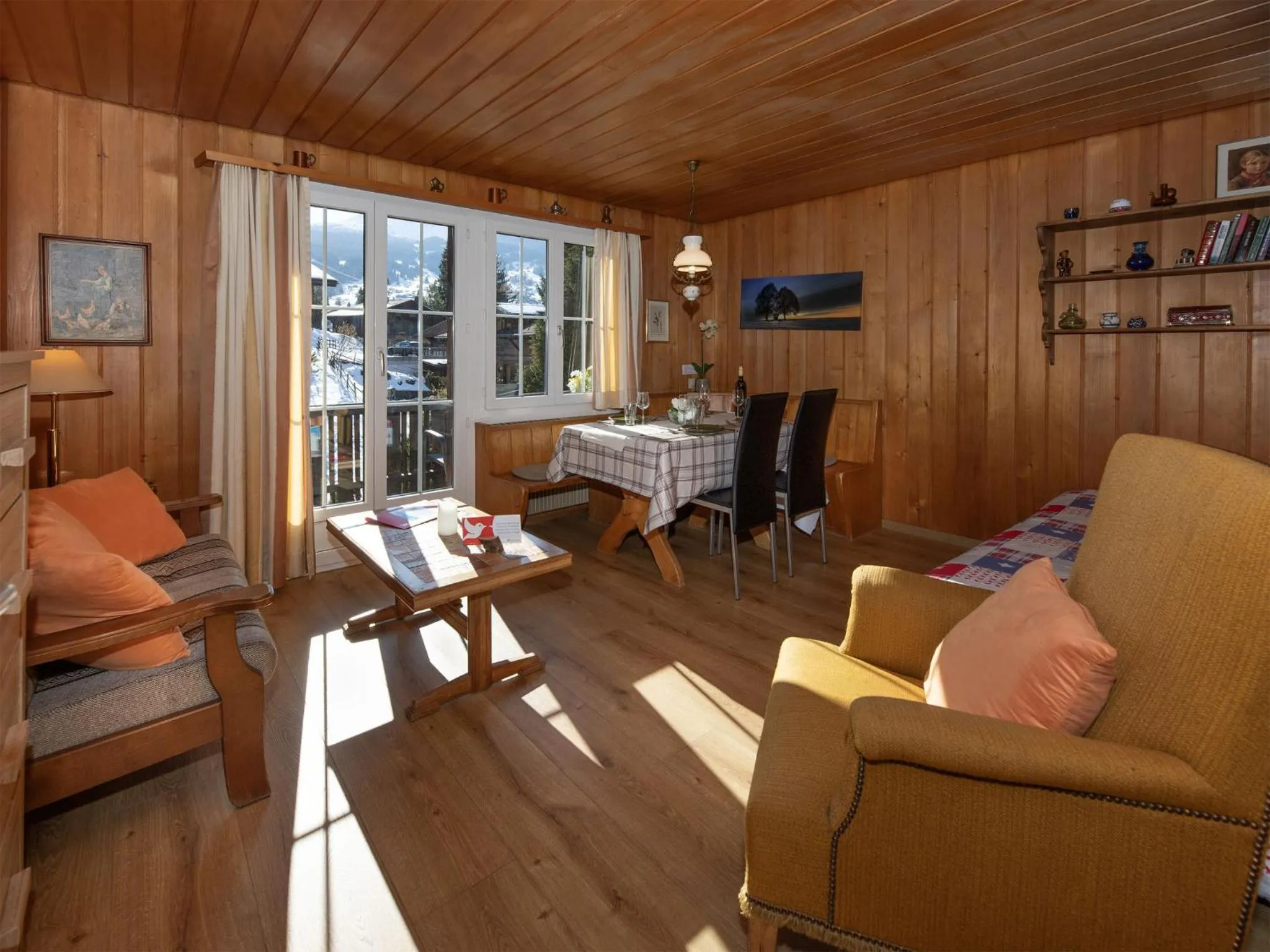 Living room, Bed in Apartment Chalet Spassvogel by Interhome