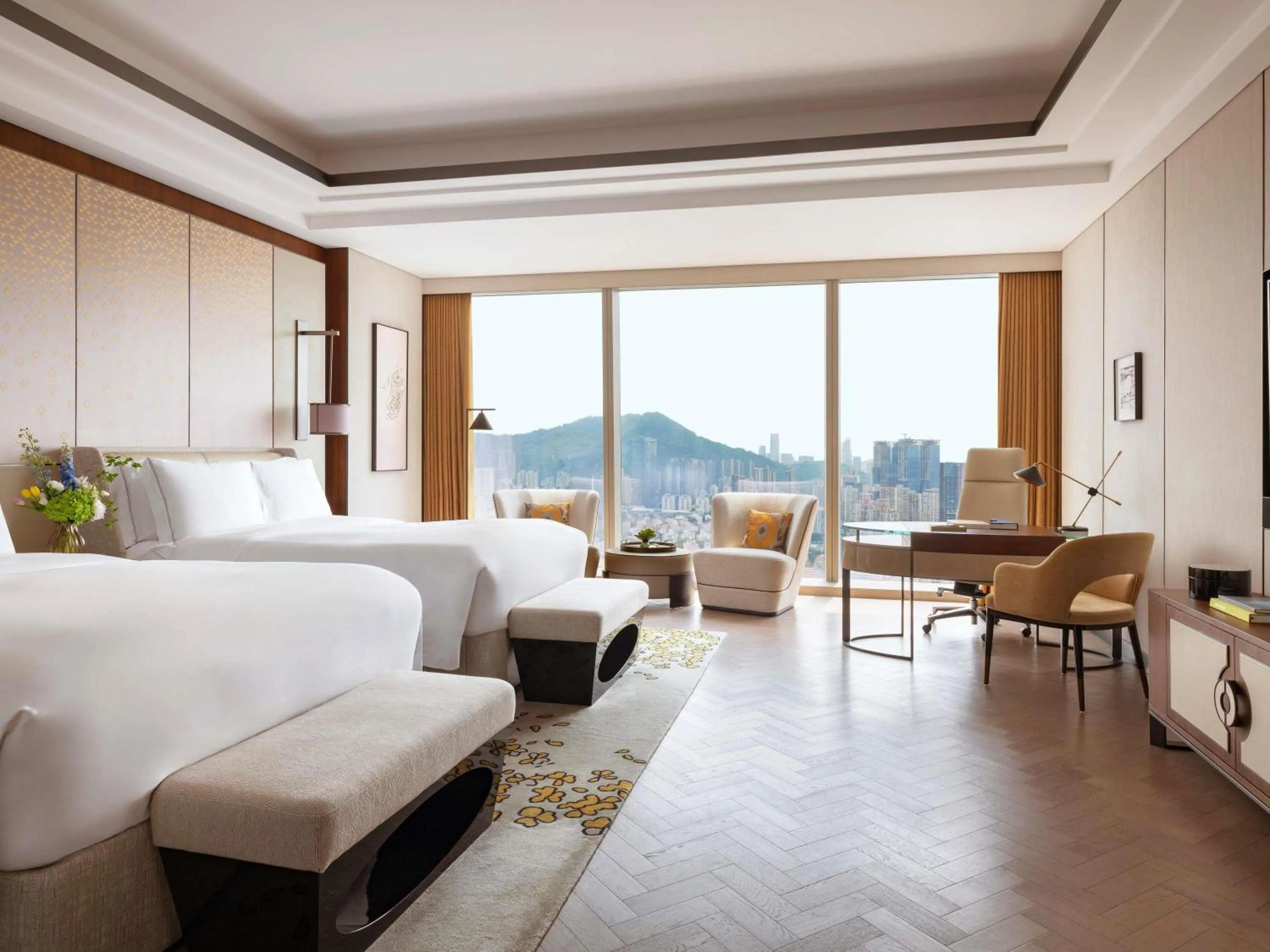 Deluxe Twin Beds Sea View Room in Raffles Shenzhen, Situated in the heart of One Shenzhen Bay, Book Now to Enjoy Free Minibar and Happy Hour Privileges at Long Bar on 71F