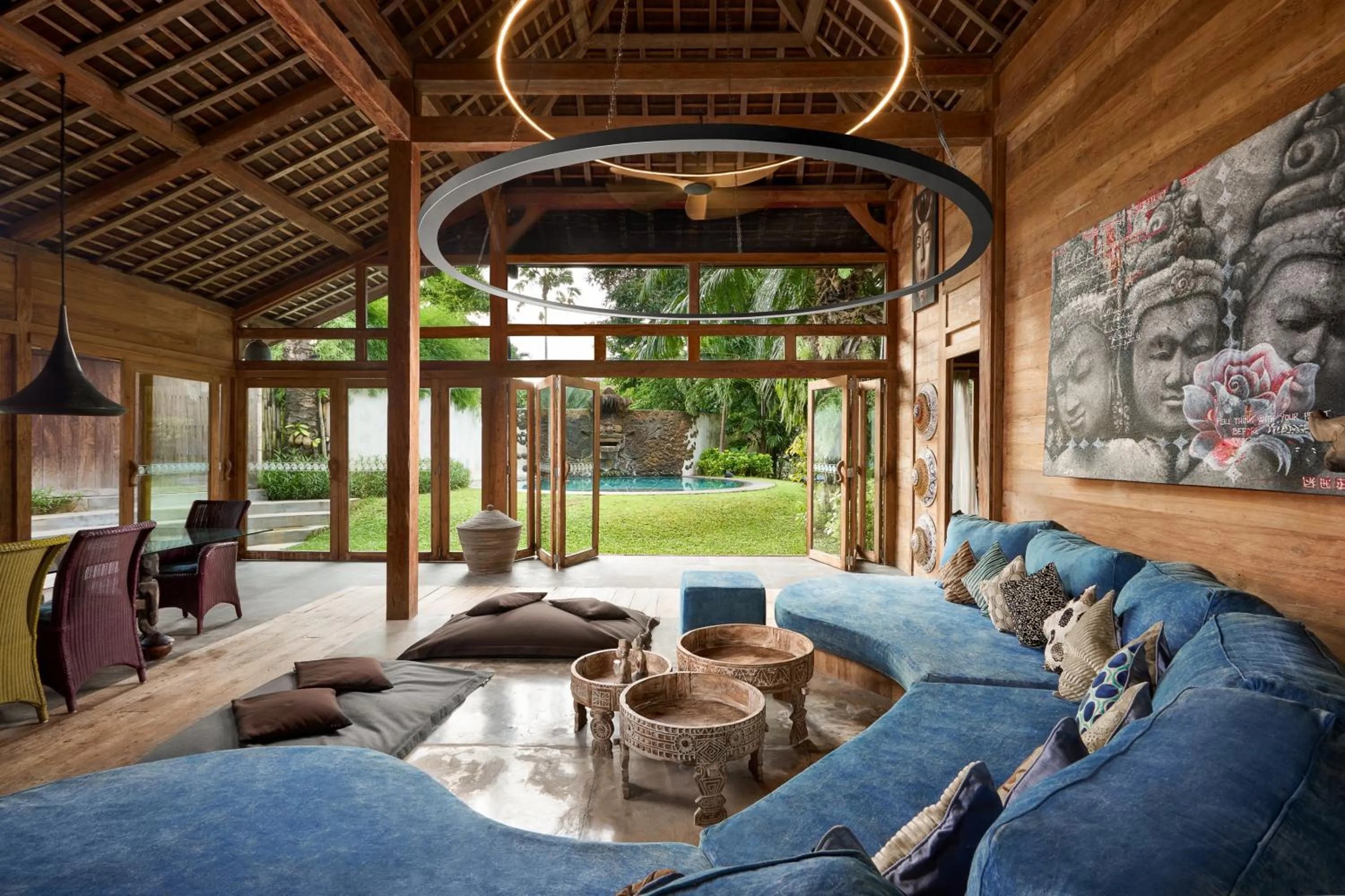 Seating area in Blue Karma Village