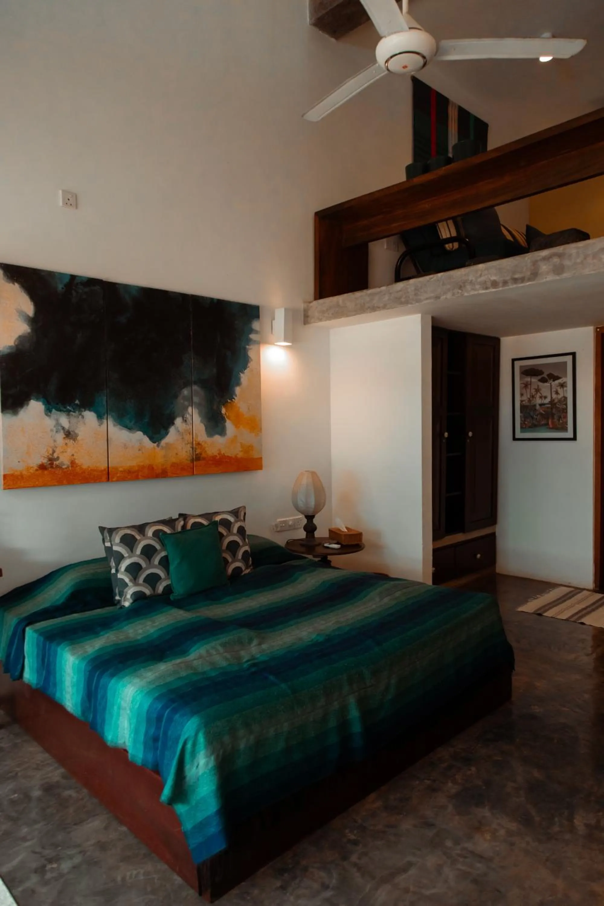 Bedroom, Bed in Saffron & Blue