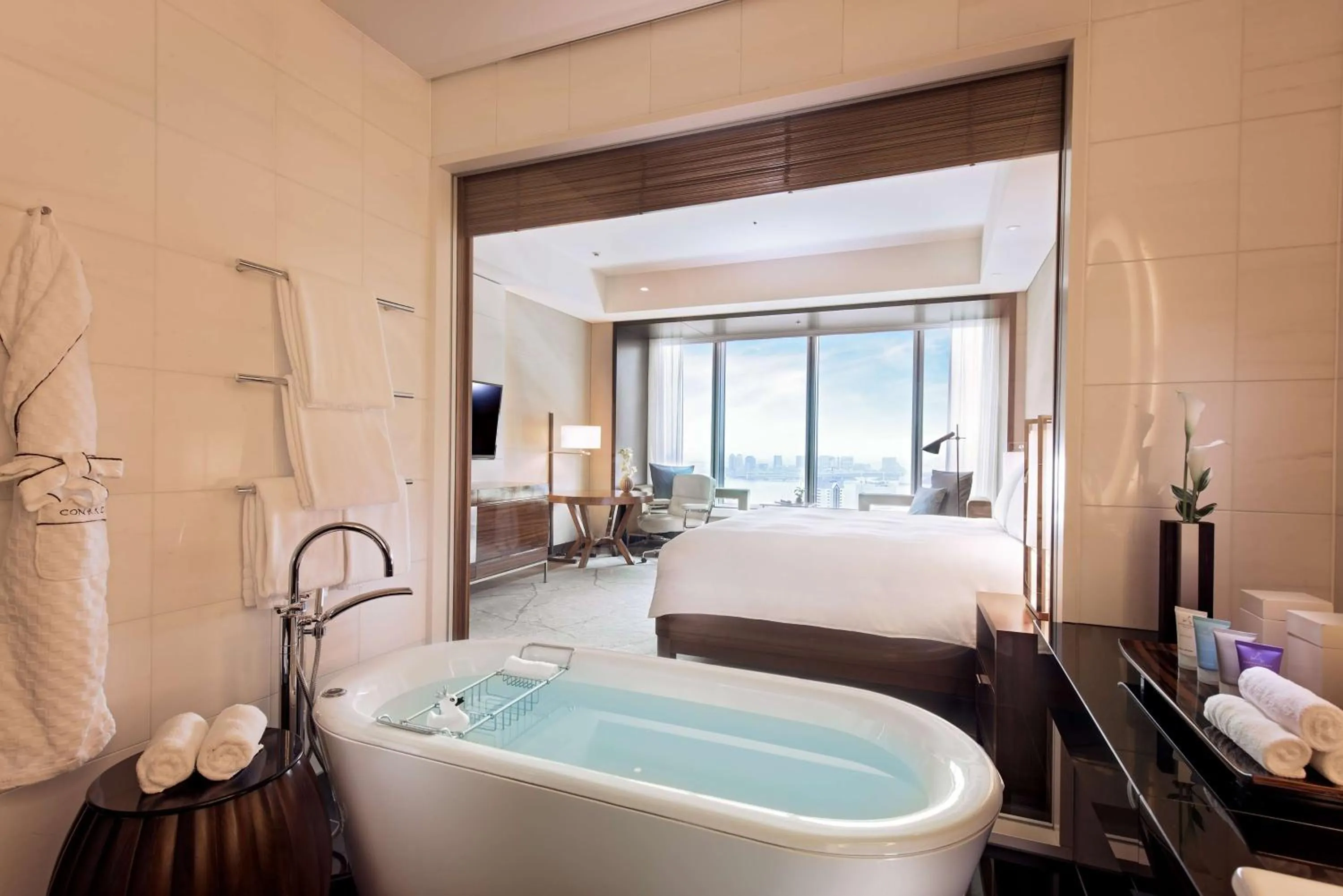 Bathroom, Bed in Conrad Tokyo