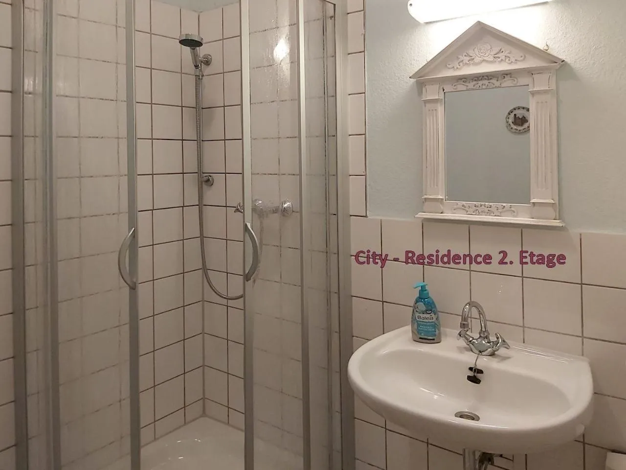 Shower in City-Ferienwohnungen-Dresden - zentral gelegen im Haus Louisenstrasse 11 - Dresden-Neustadt
