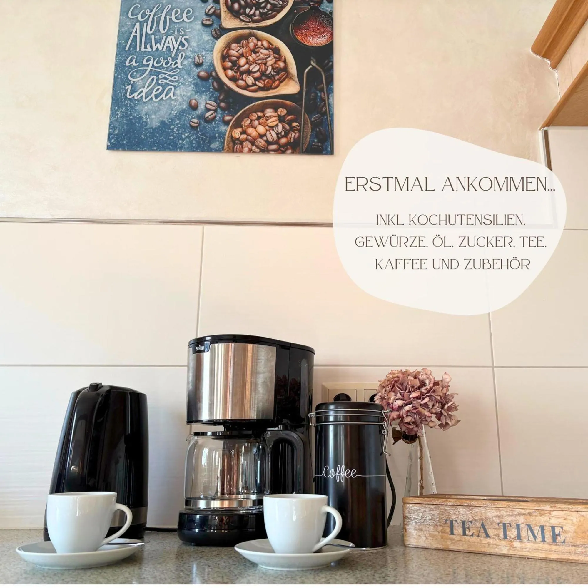 Coffee/tea facilities in Ferienhaus Landeskrone für 10 Personen mit Sauna, Terrasse, inkl Parkplatz in Dresden
