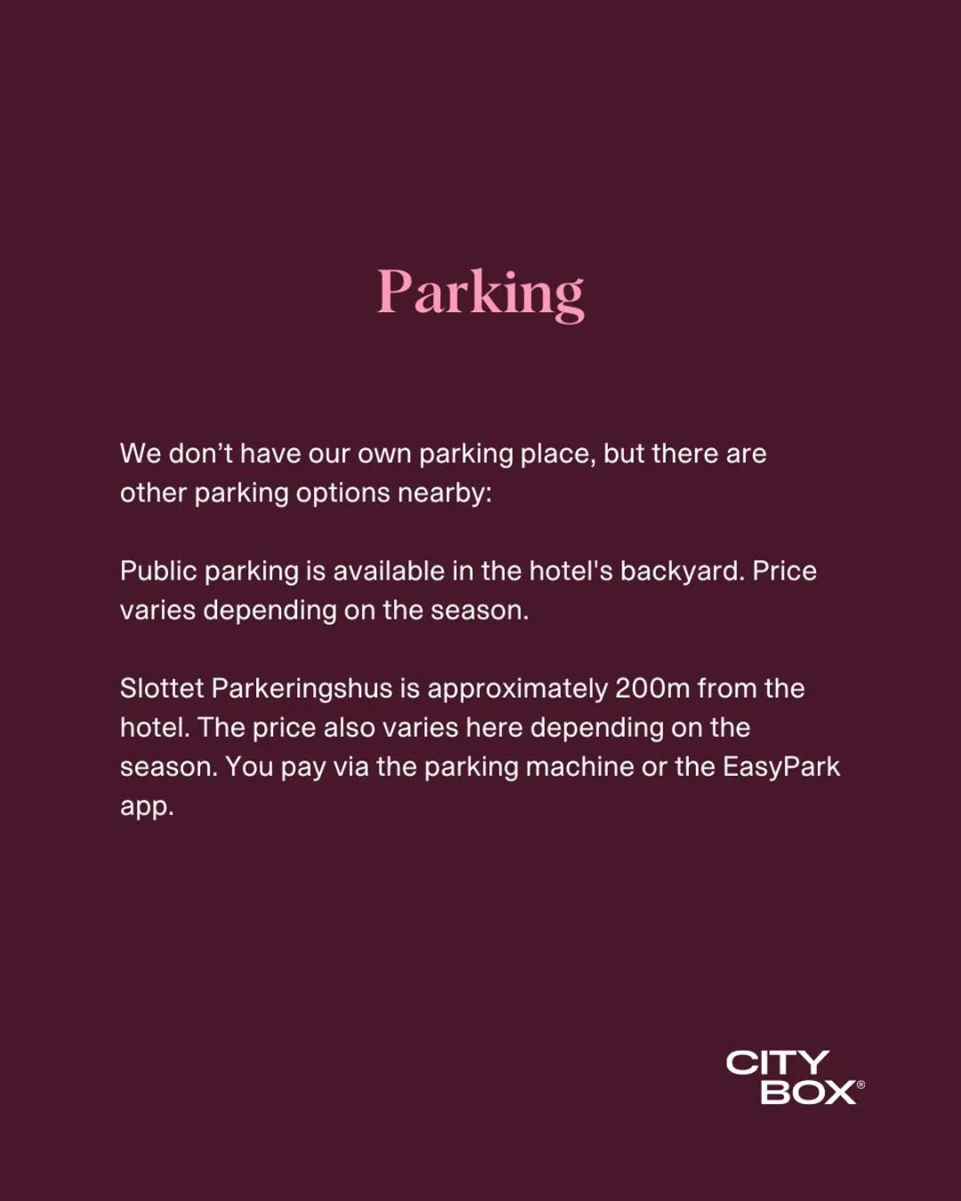 Parking in Citybox Lite Kristiansand