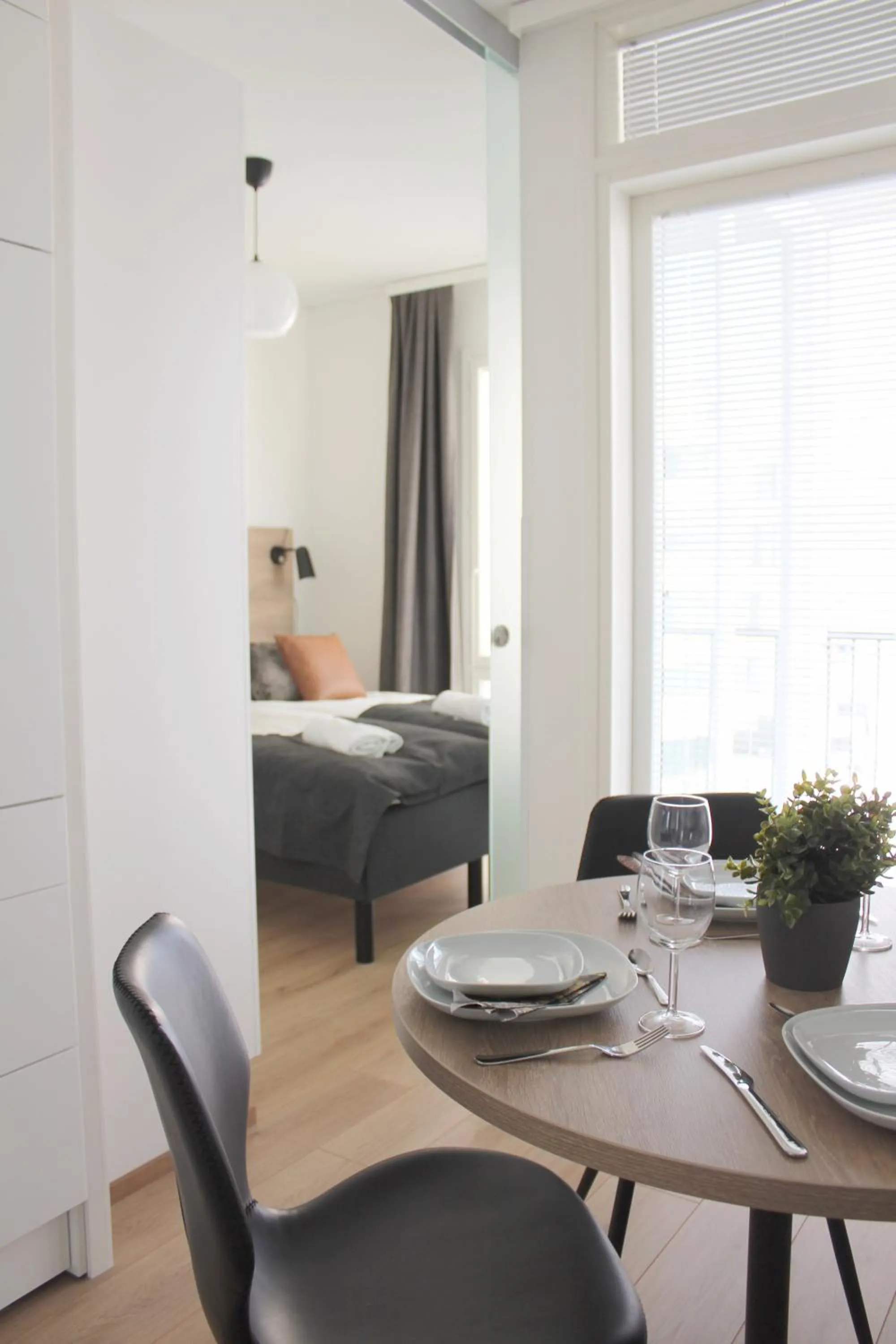 Dining area, Bed in Forenom Serviced Apartments Rovaniemi Valtakatu