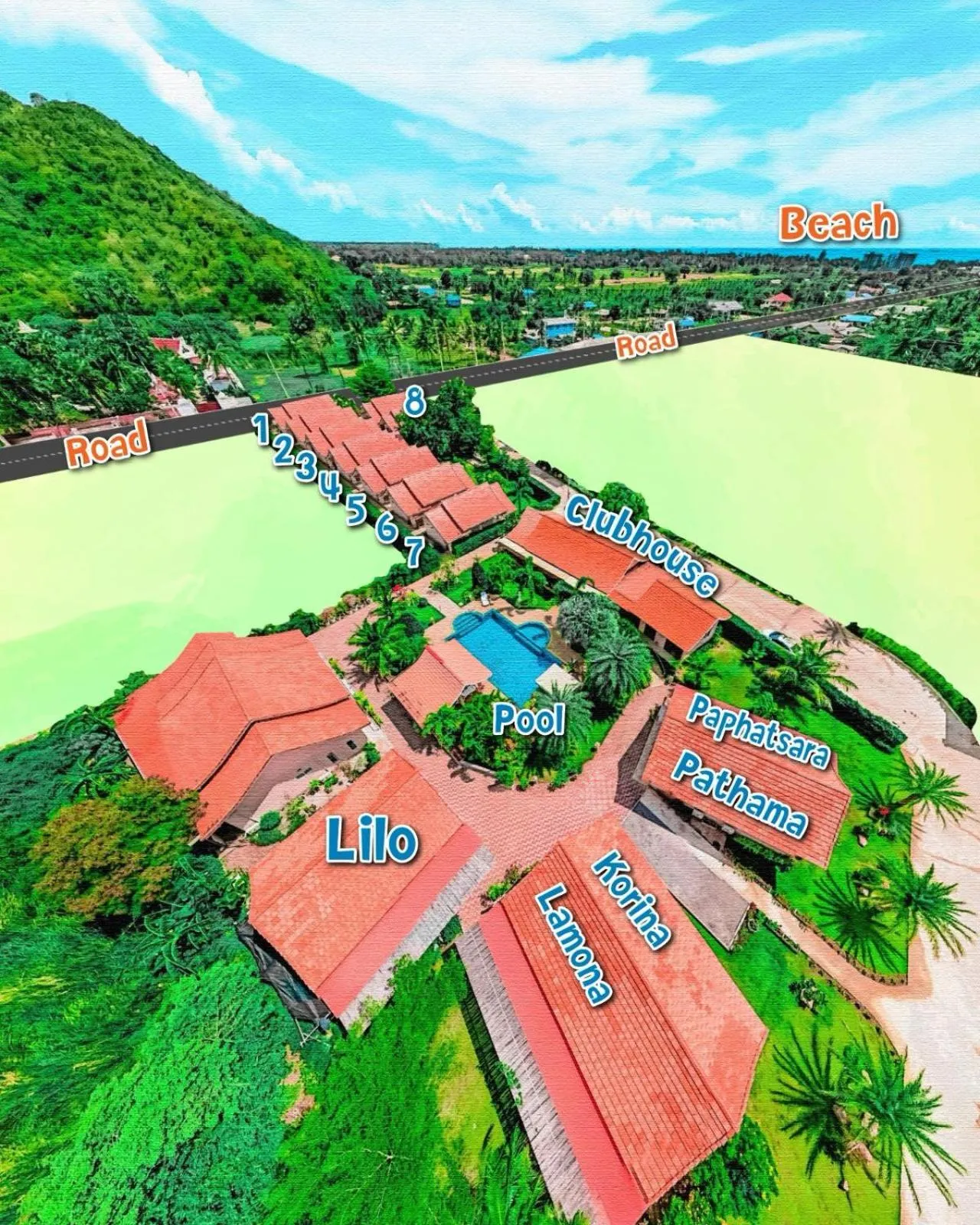 Bird's eye view in Chang Noi Hua Hin Pranburi fully accessible barrierefrei resort