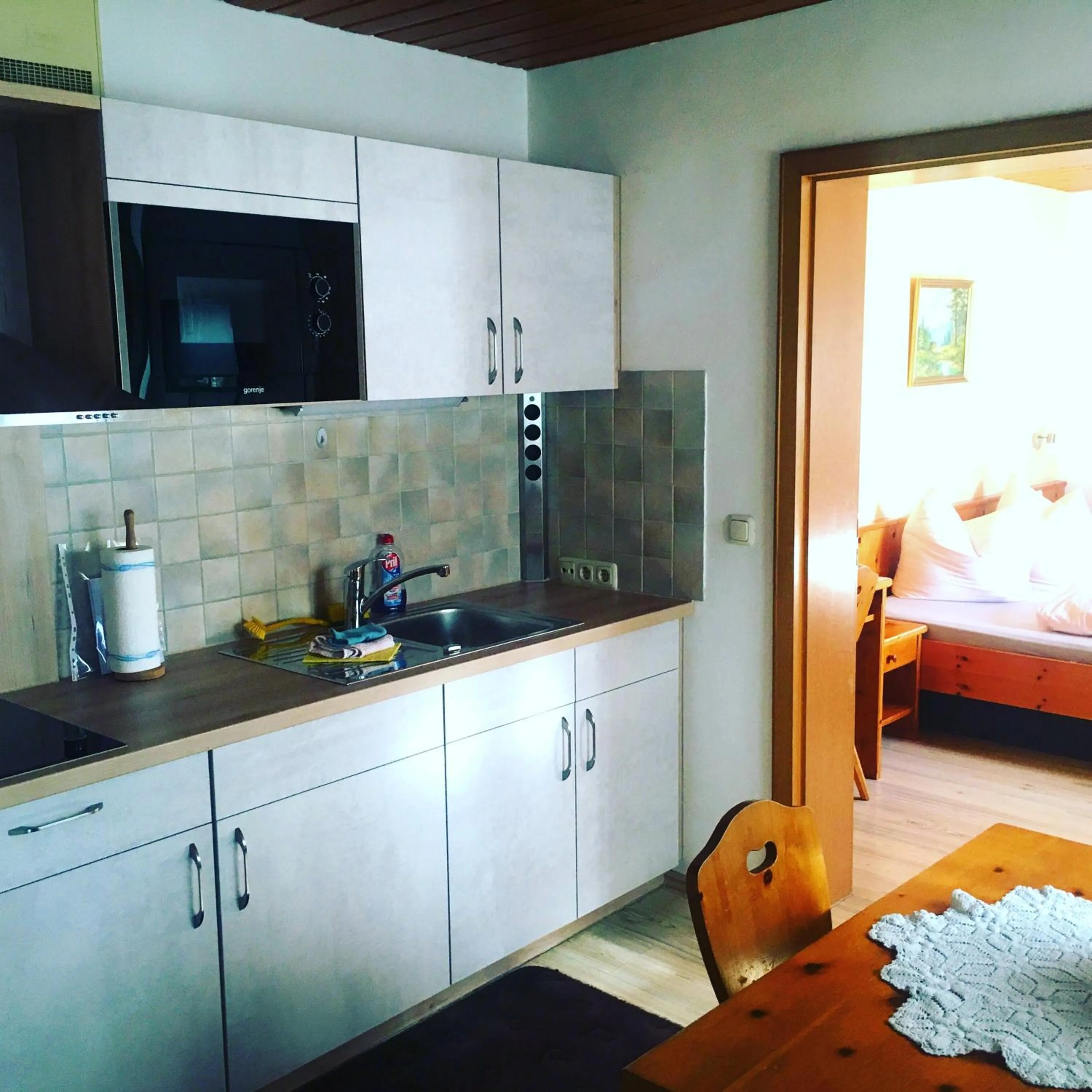 Kitchen or kitchenette, Bed in Gästehaus Brigitte