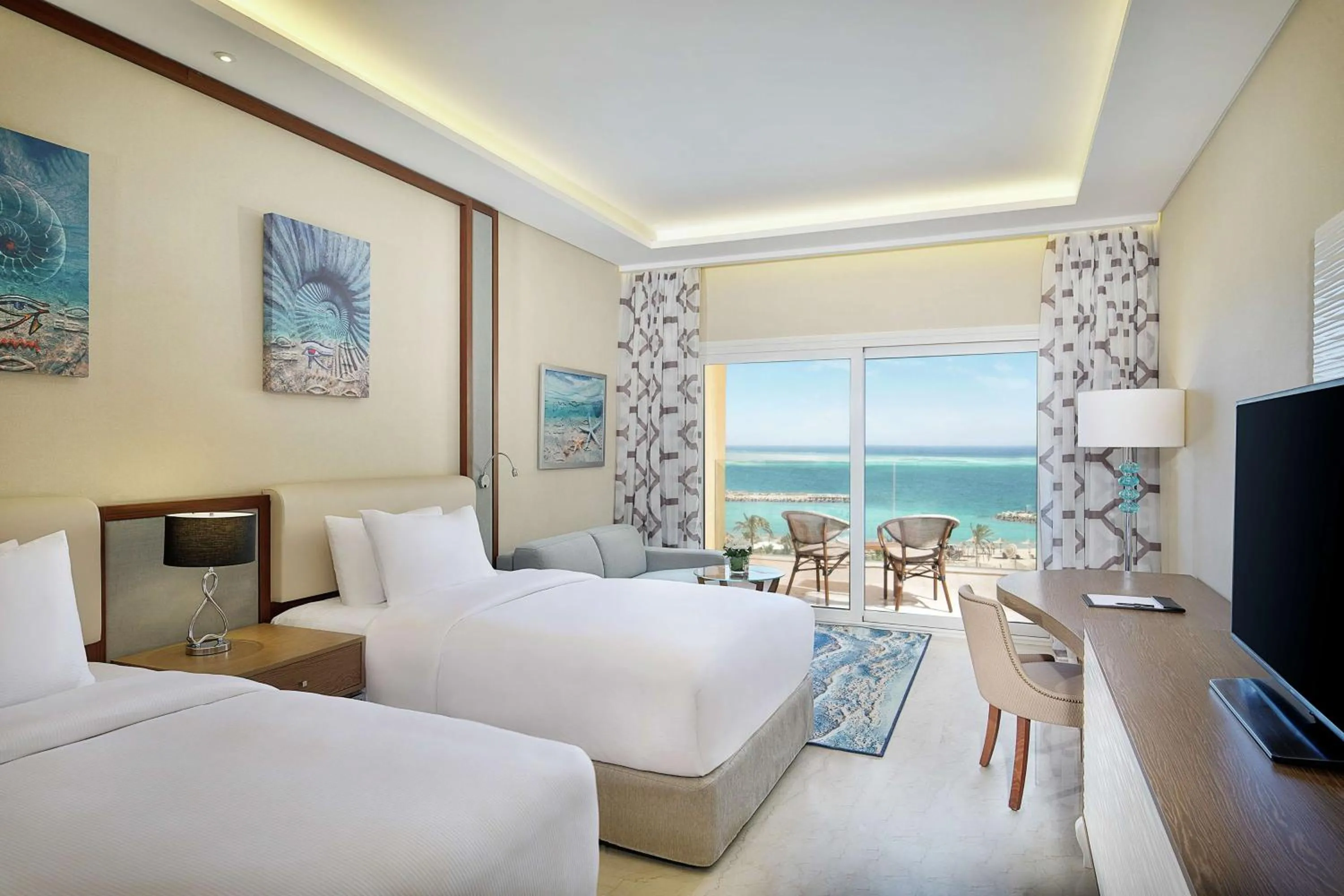 View (from property/room), Bed in Hilton Hurghada Plaza Hotel