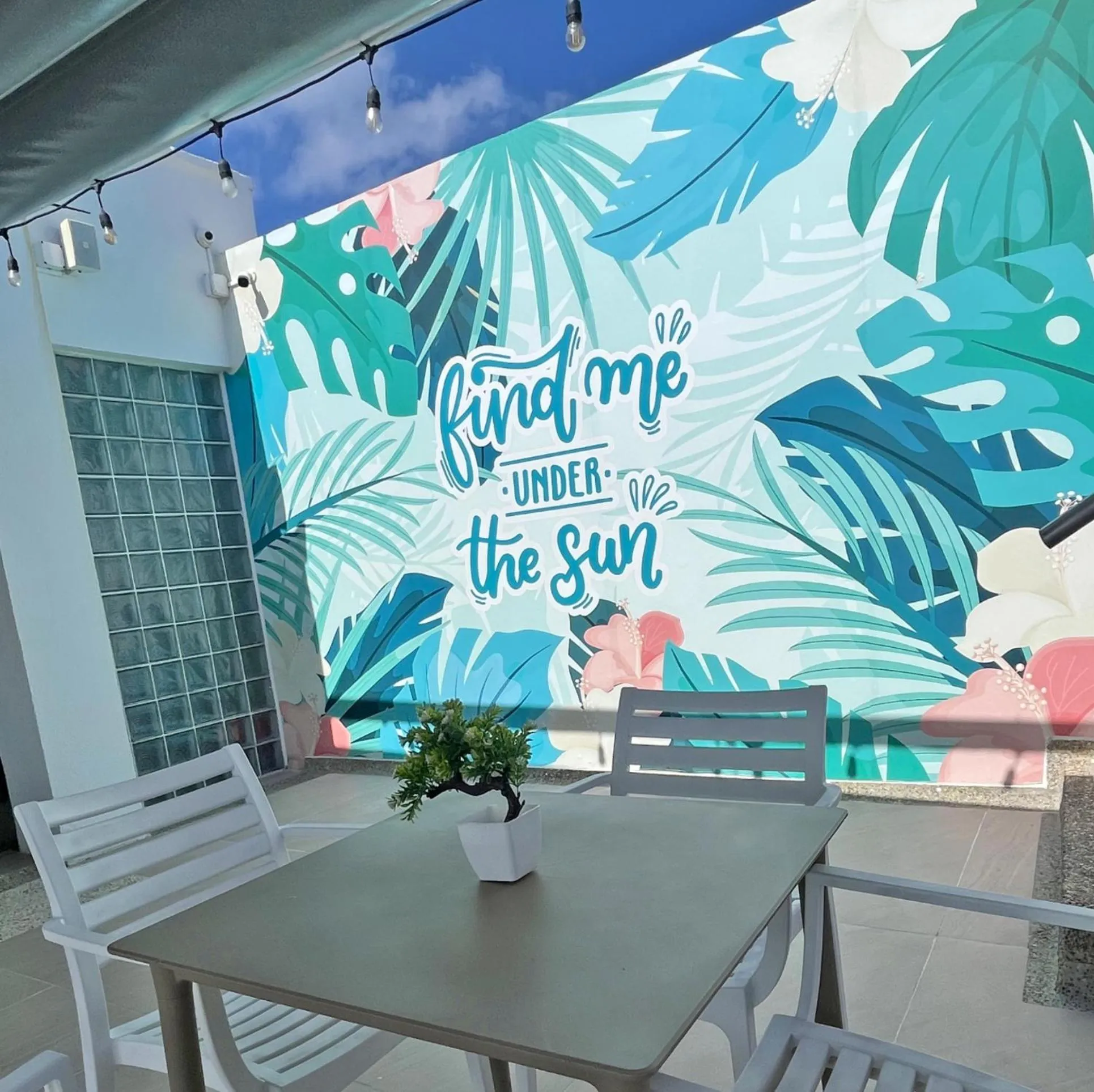 Text overlay in Azure Lofts & Pool