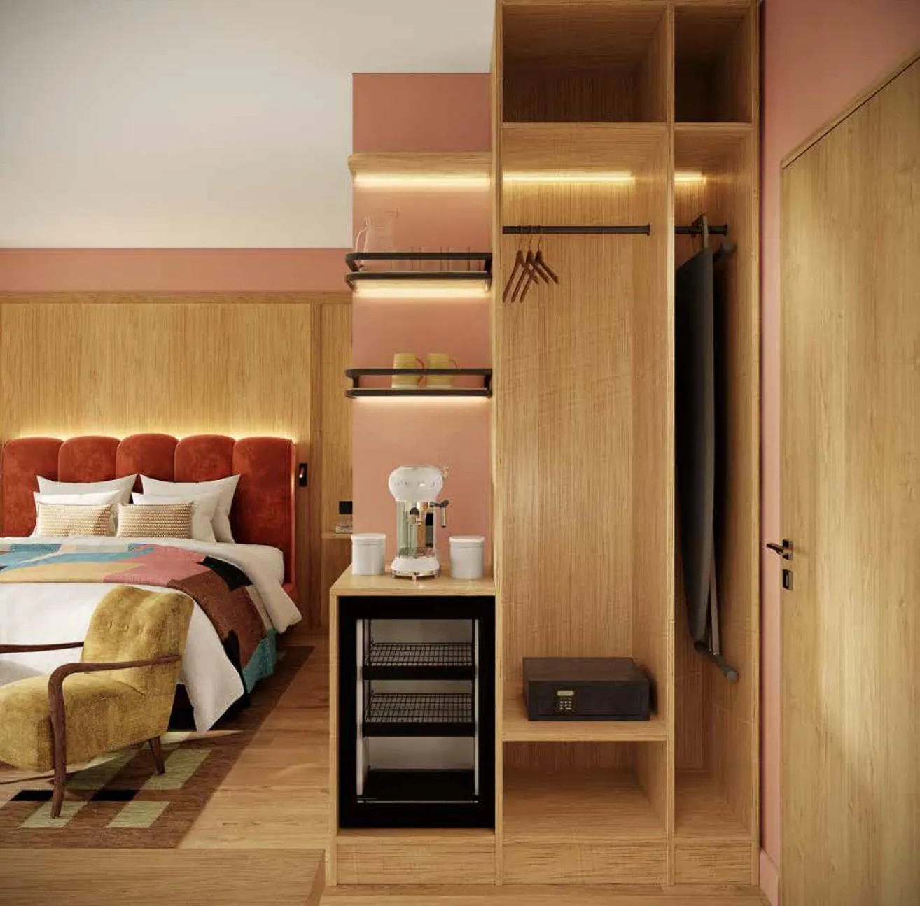 wardrobe, Bed in Hotel Alpina Luzern