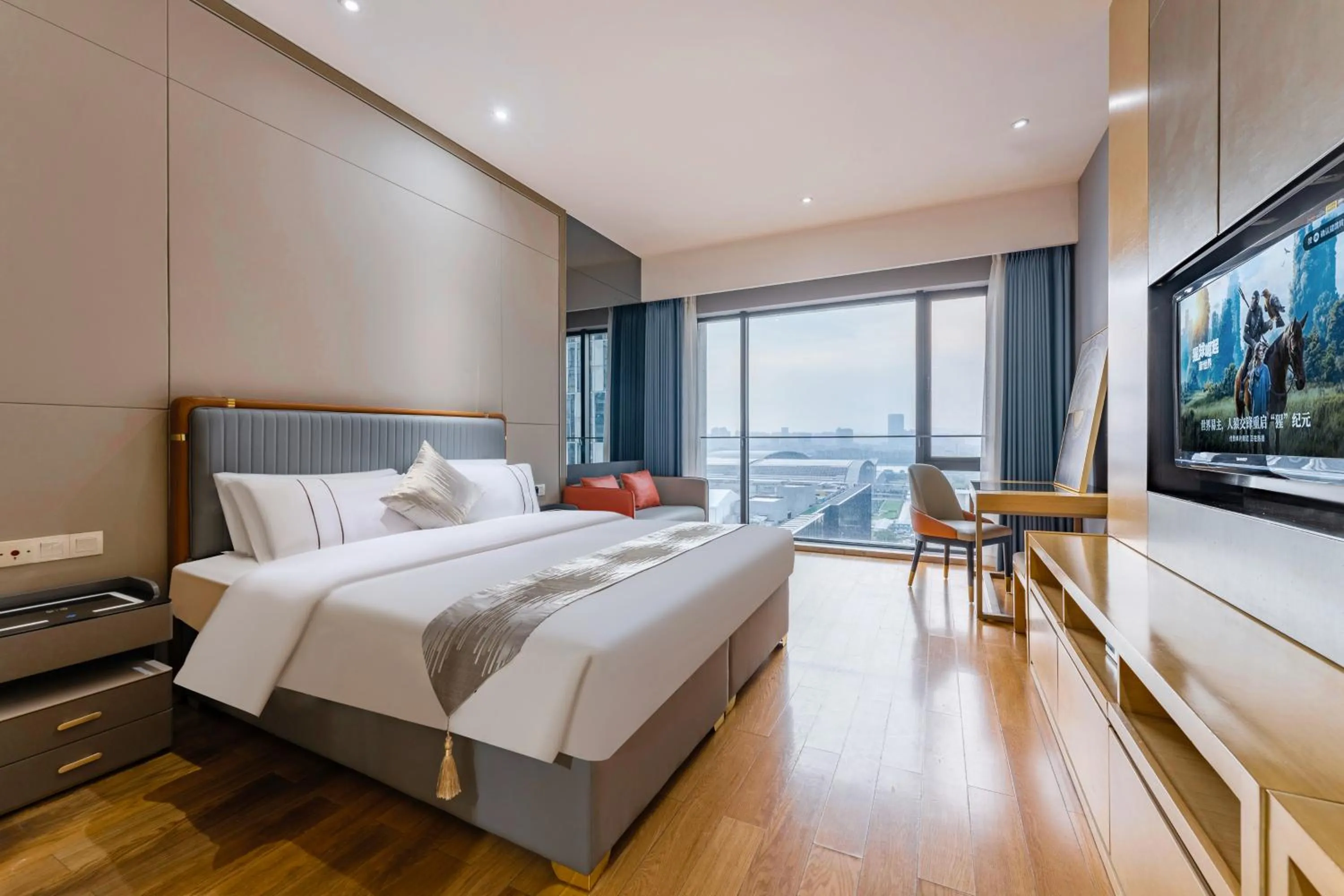 Bedroom, Bed in Yicheng Pazhou Poly World Trade Centre Apartment