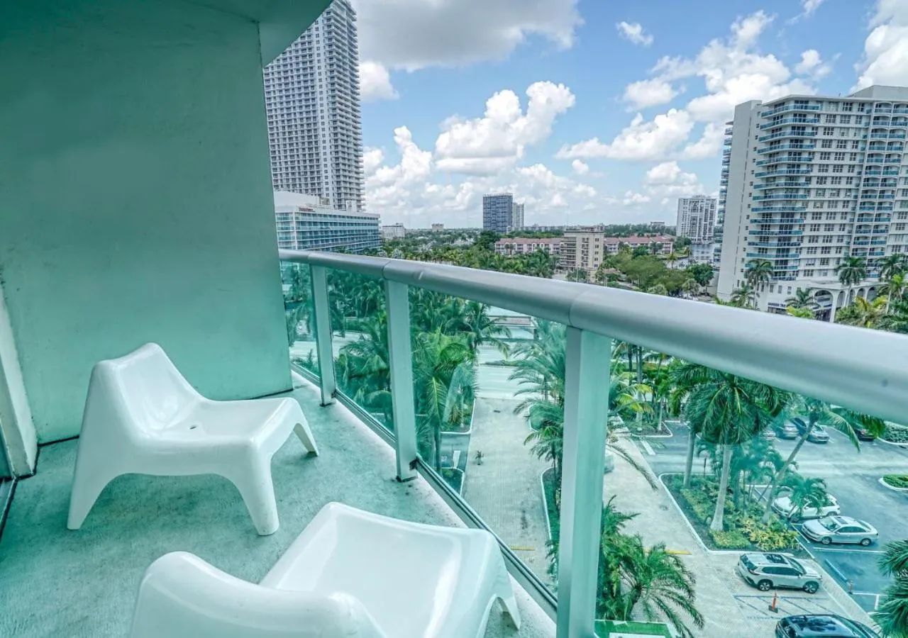 Balcony/Terrace in Hallandale Condo, Partial Ocean View Direct Beach and Pool Access Hollywood Beach