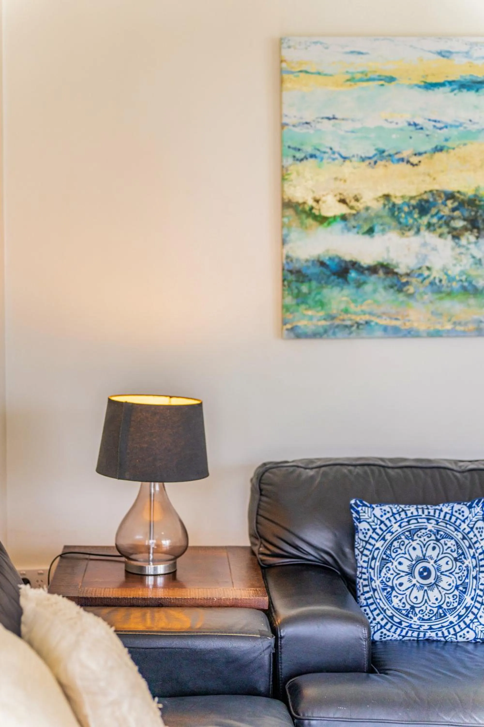 Living room in Olympus Beachfront Apartments