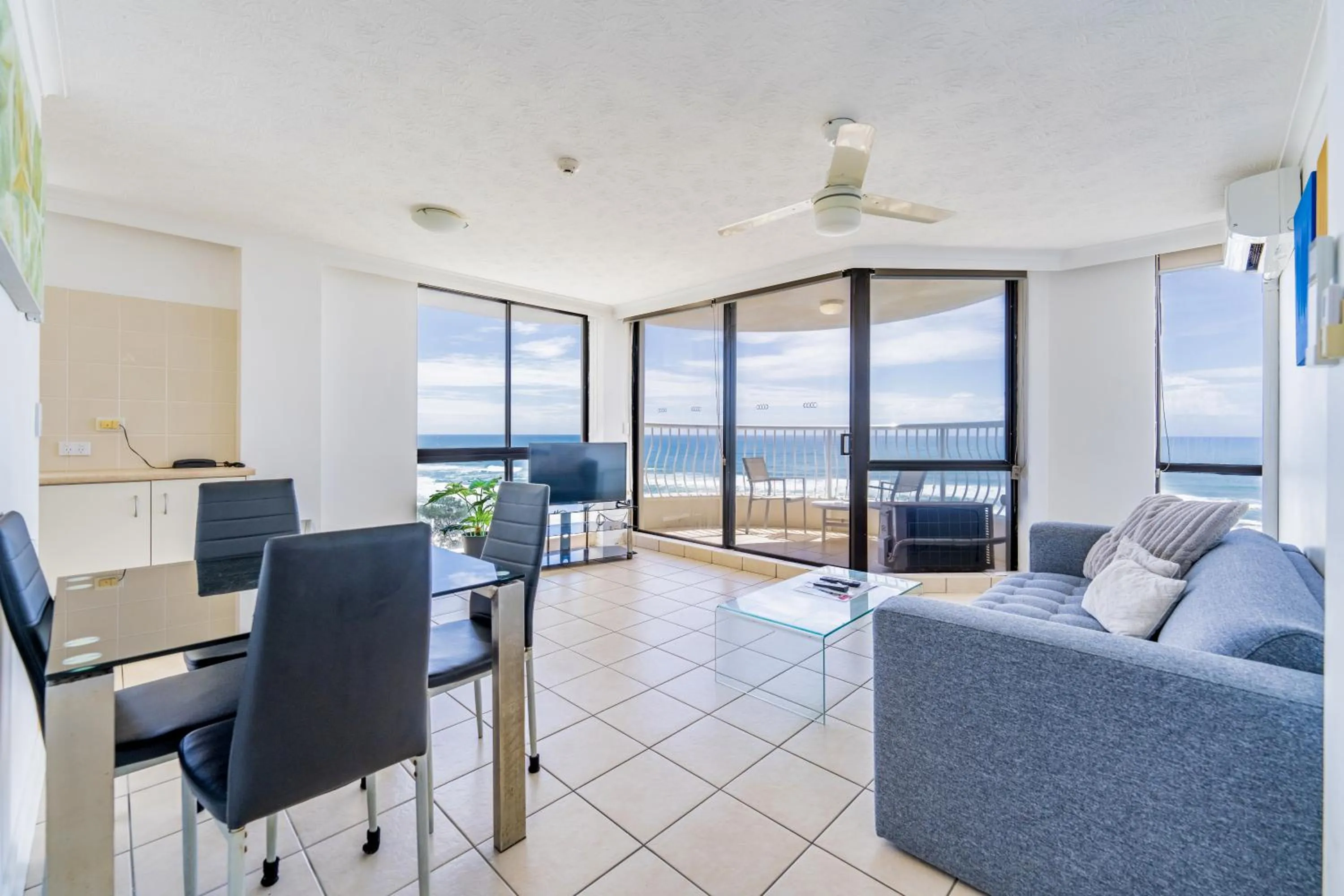 Living room in Olympus Beachfront Apartments