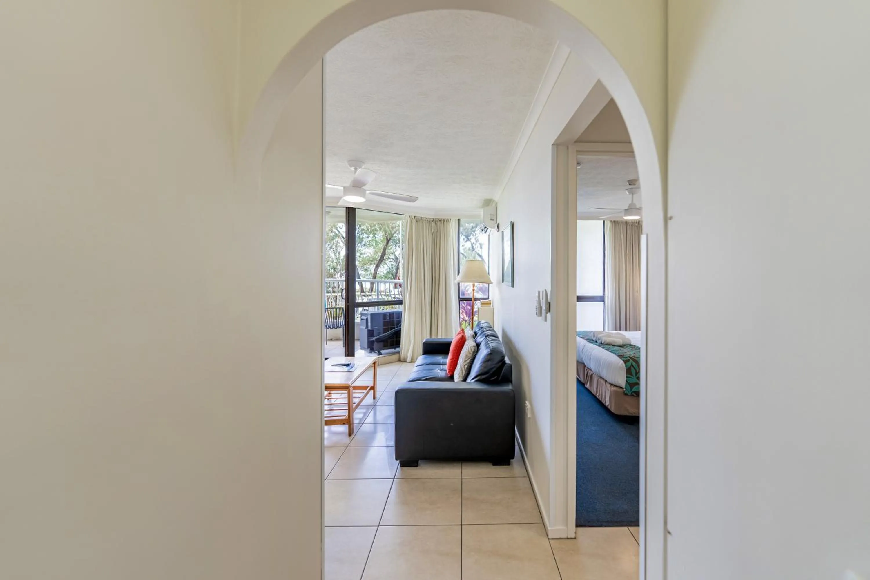 Living room in Olympus Beachfront Apartments