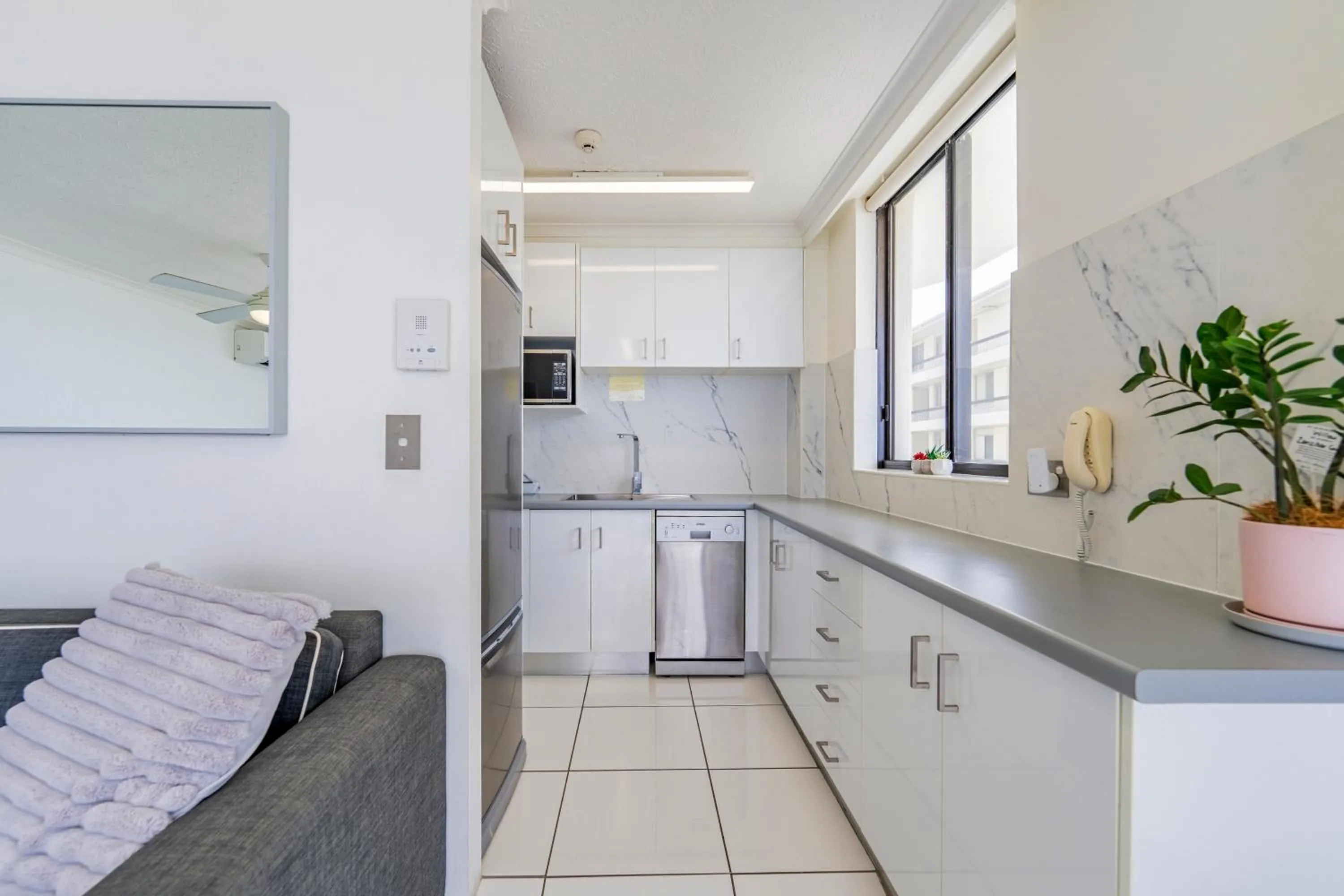 kitchen in Olympus Beachfront Apartments
