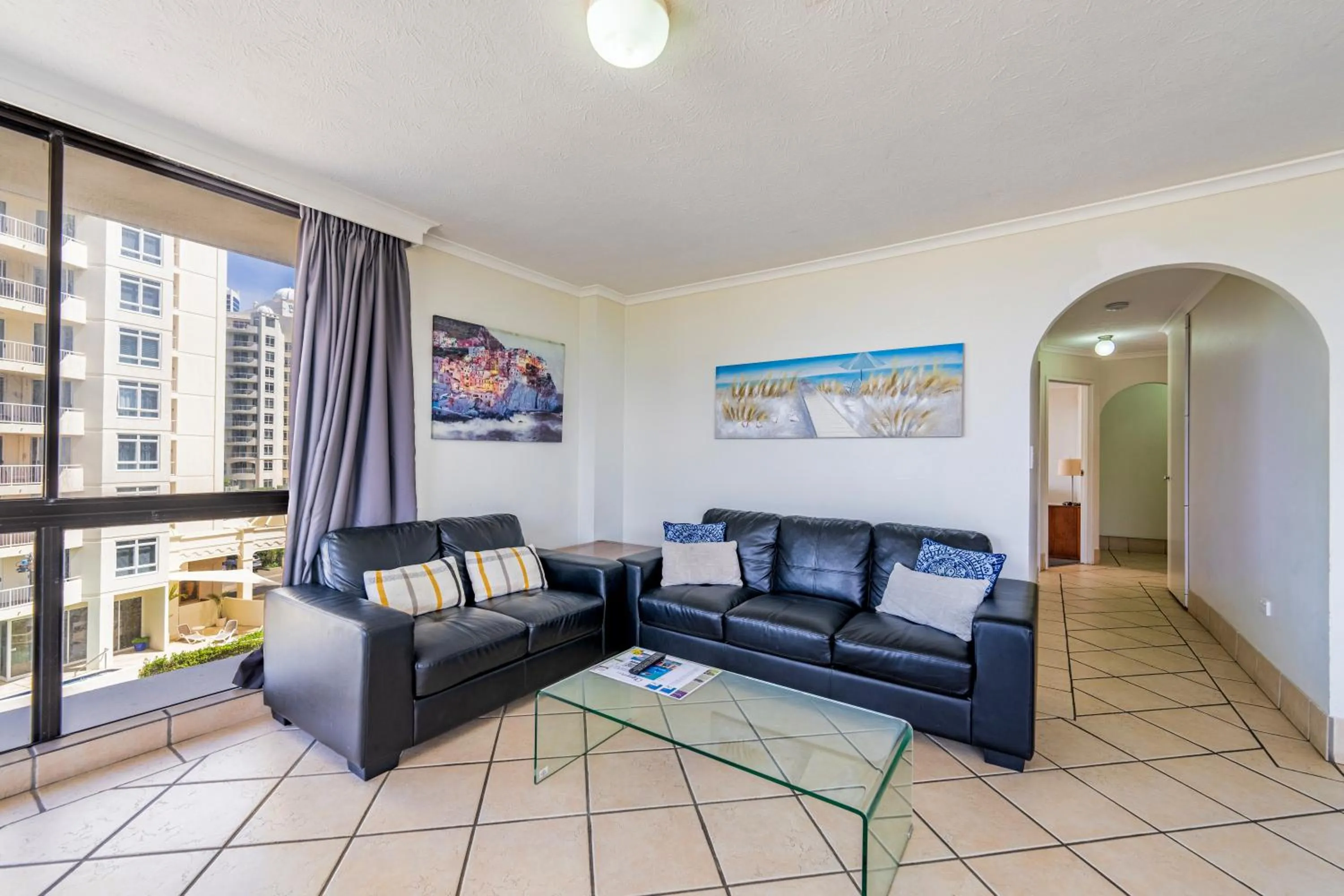 Living room in Olympus Beachfront Apartments