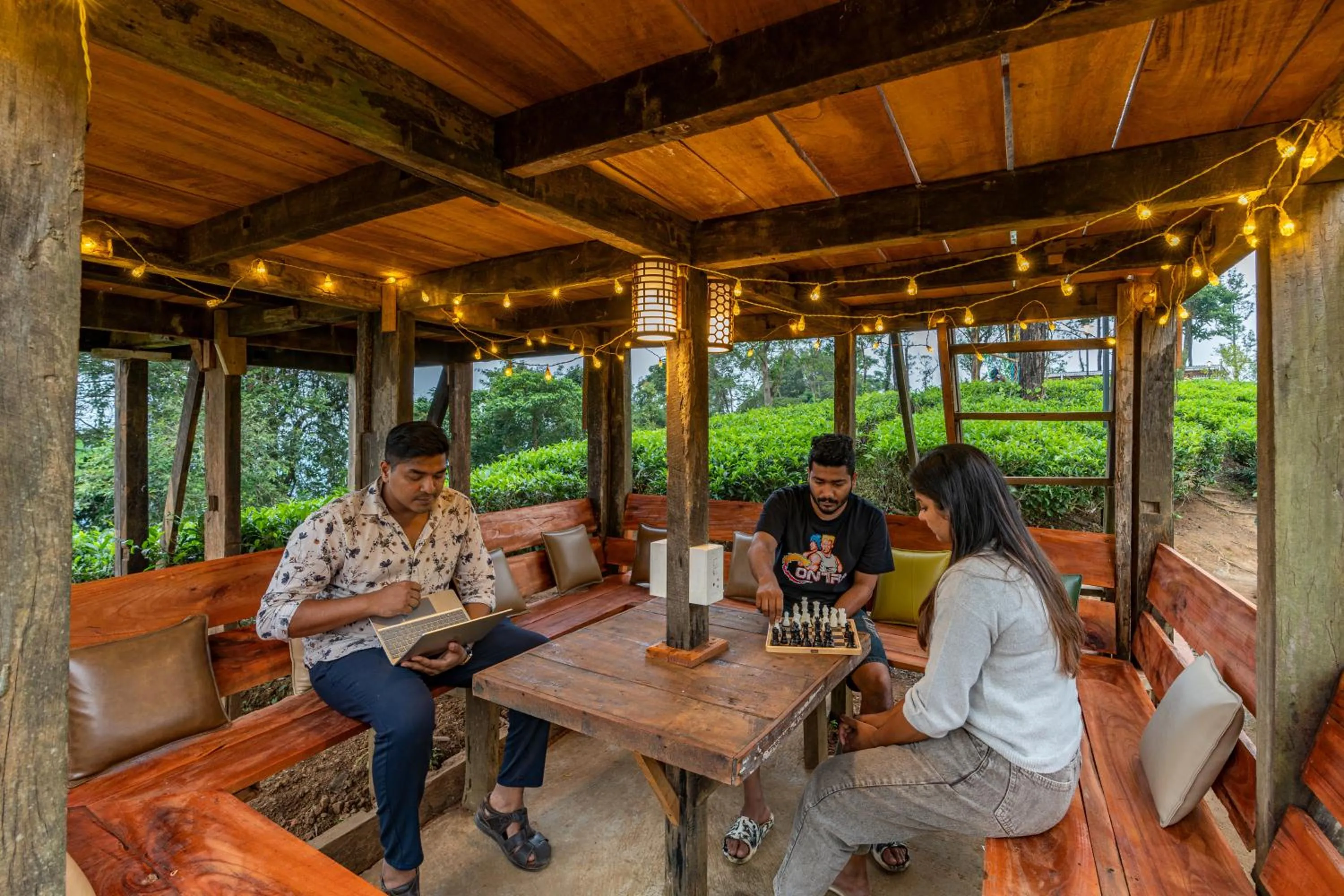 Seating area in Zostel Plus Wayanad